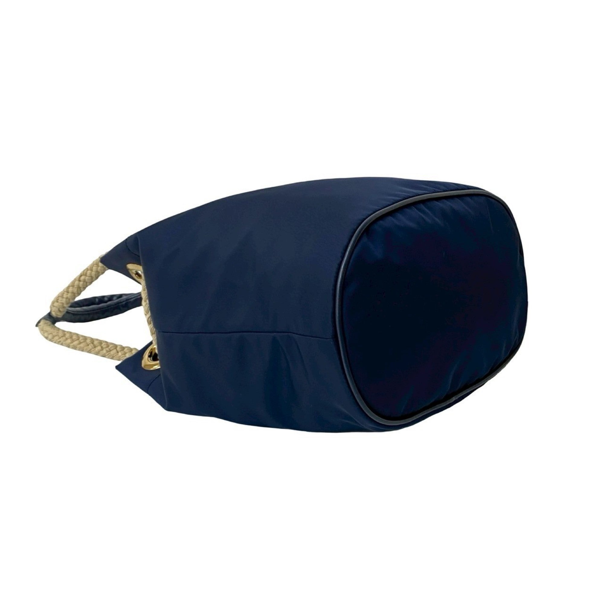 Prada Navy Nylon Leather Handbag Shoulder Bag Tote Bag (Pre-Owned)