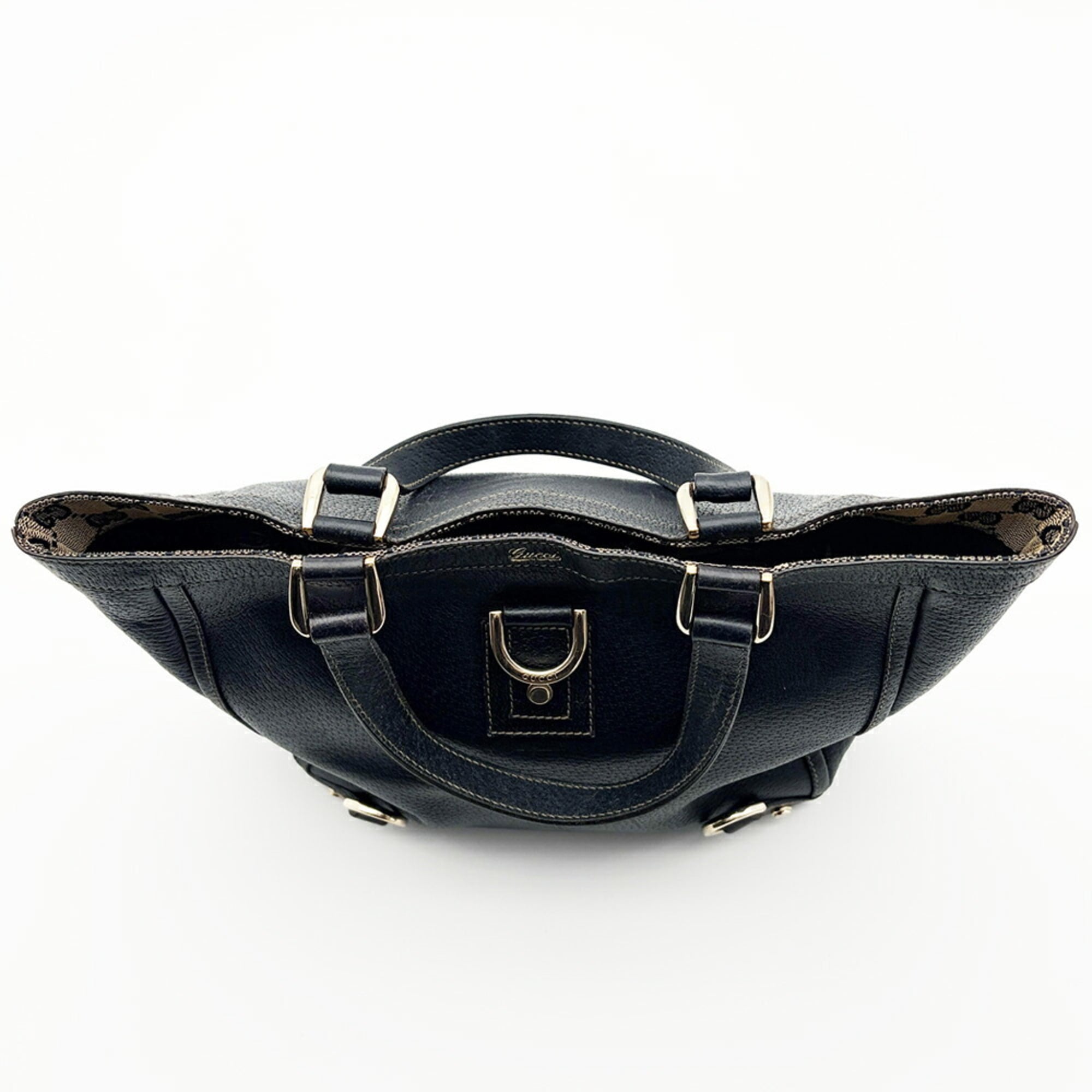 Gucci Navy Leather Canvas Tote Bag (Pre-Owned)