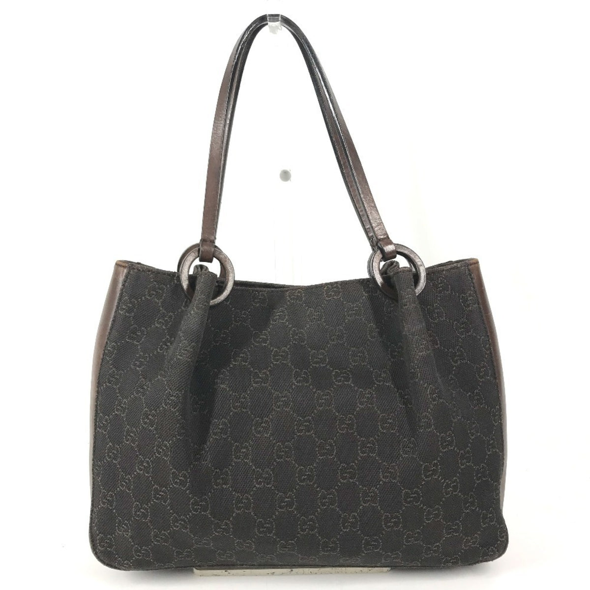 Gucci Brown Leather Canvas Handbag Shoulder Bag Tote Bag (Pre-Owned)