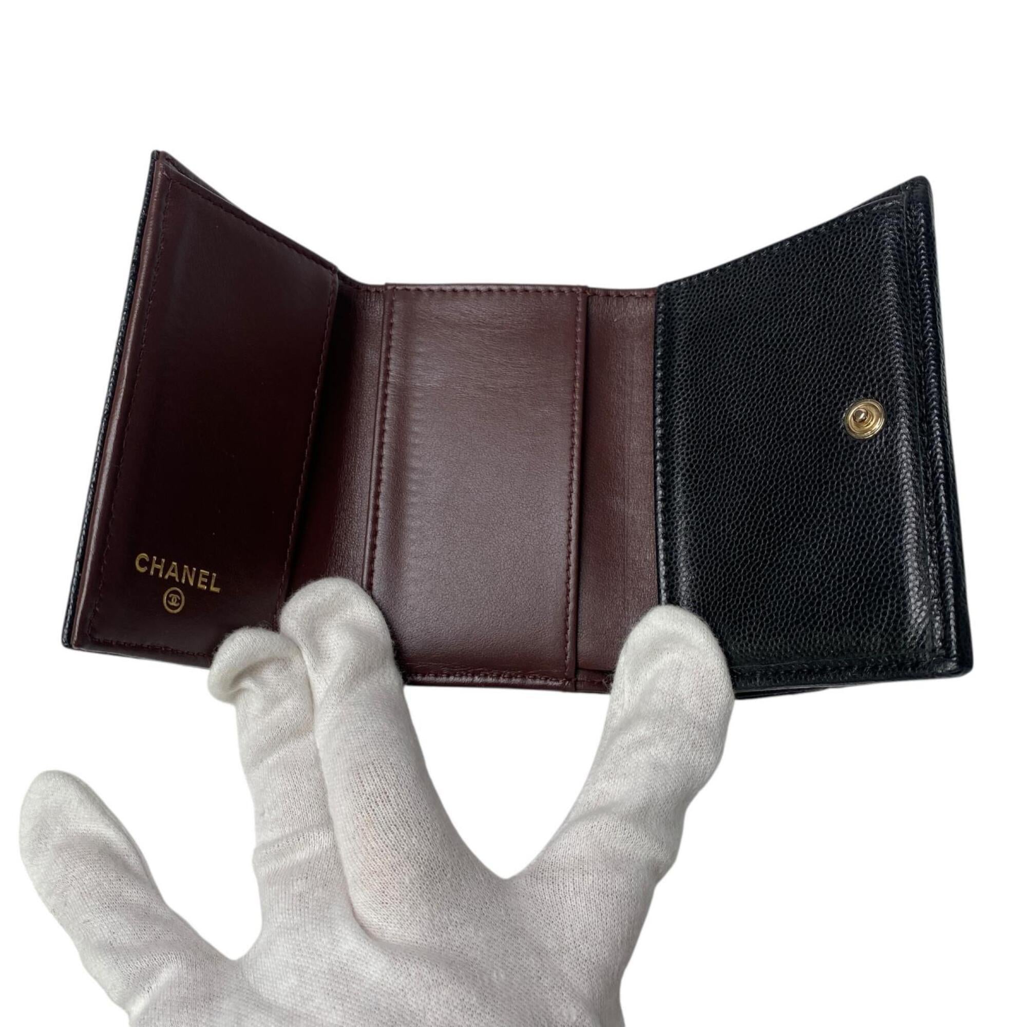 Chanel Black Leather Grained Calfskin Wallet (Tri-Fold) (Pre-Owned)