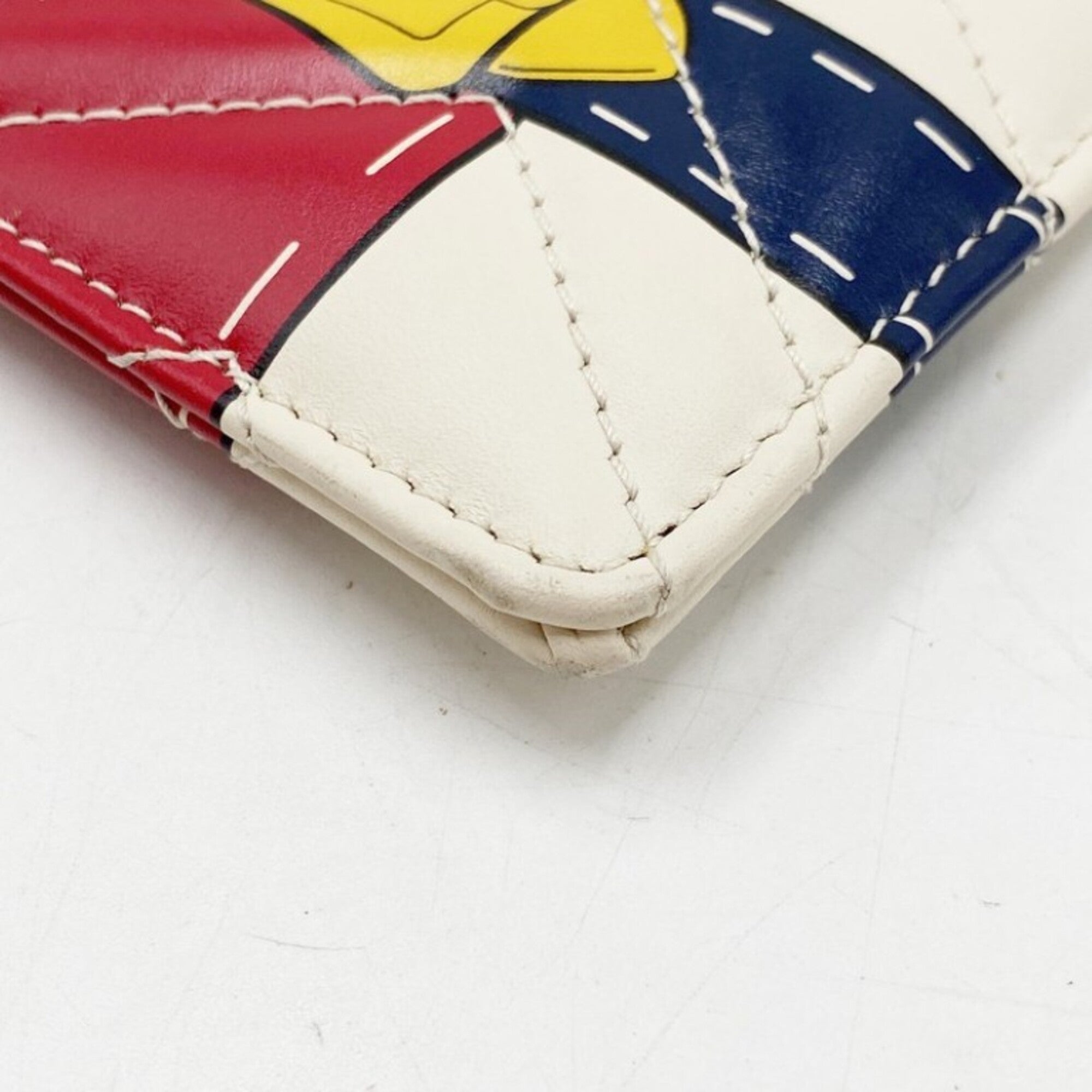 Gucci Ivory Navy Red Color Leather Clutch Bag (Pre-Owned)