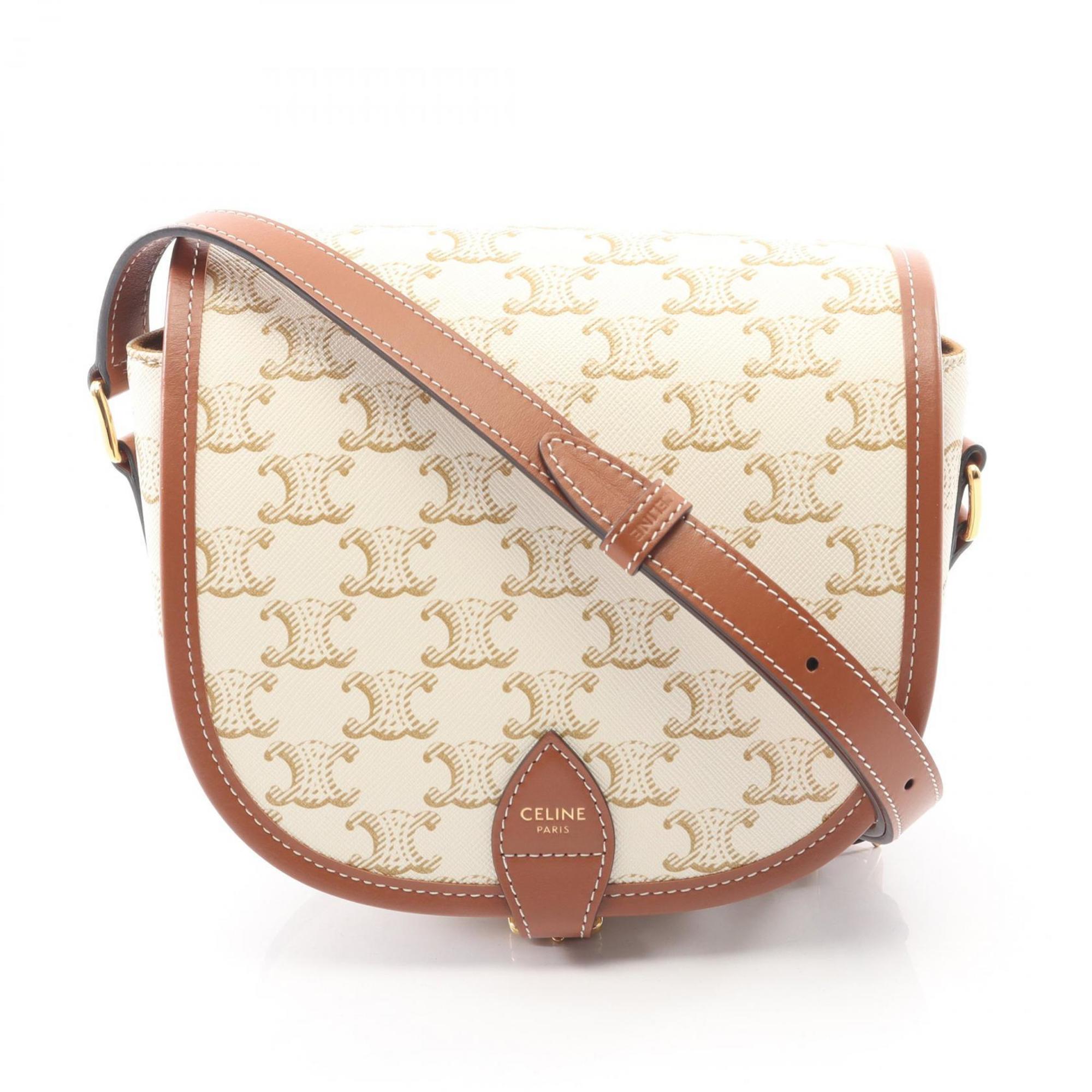 Celine Brown White Coated Canvas Leather Shoulder Bag (Pre-Owned)