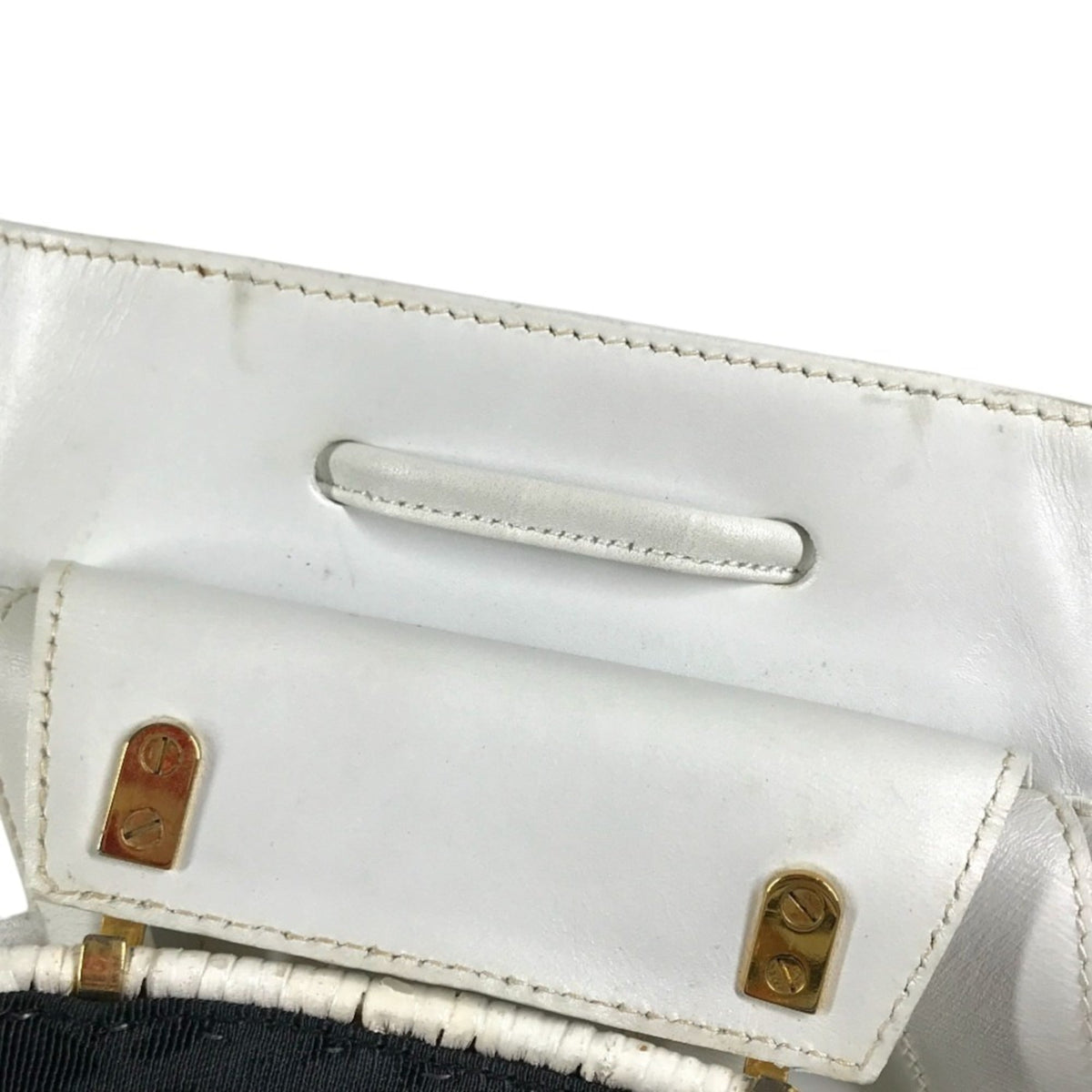 Salvatore Ferragamo Gancini White Straw Leather Backpack (Pre-Owned)