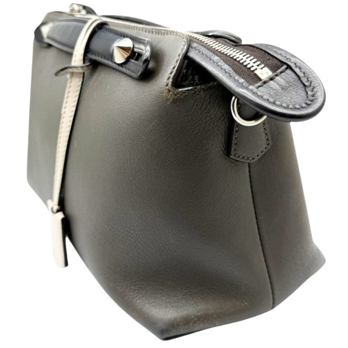 Fendi Black Gray Leather Handbag Shoulder Bag (Pre-Owned)