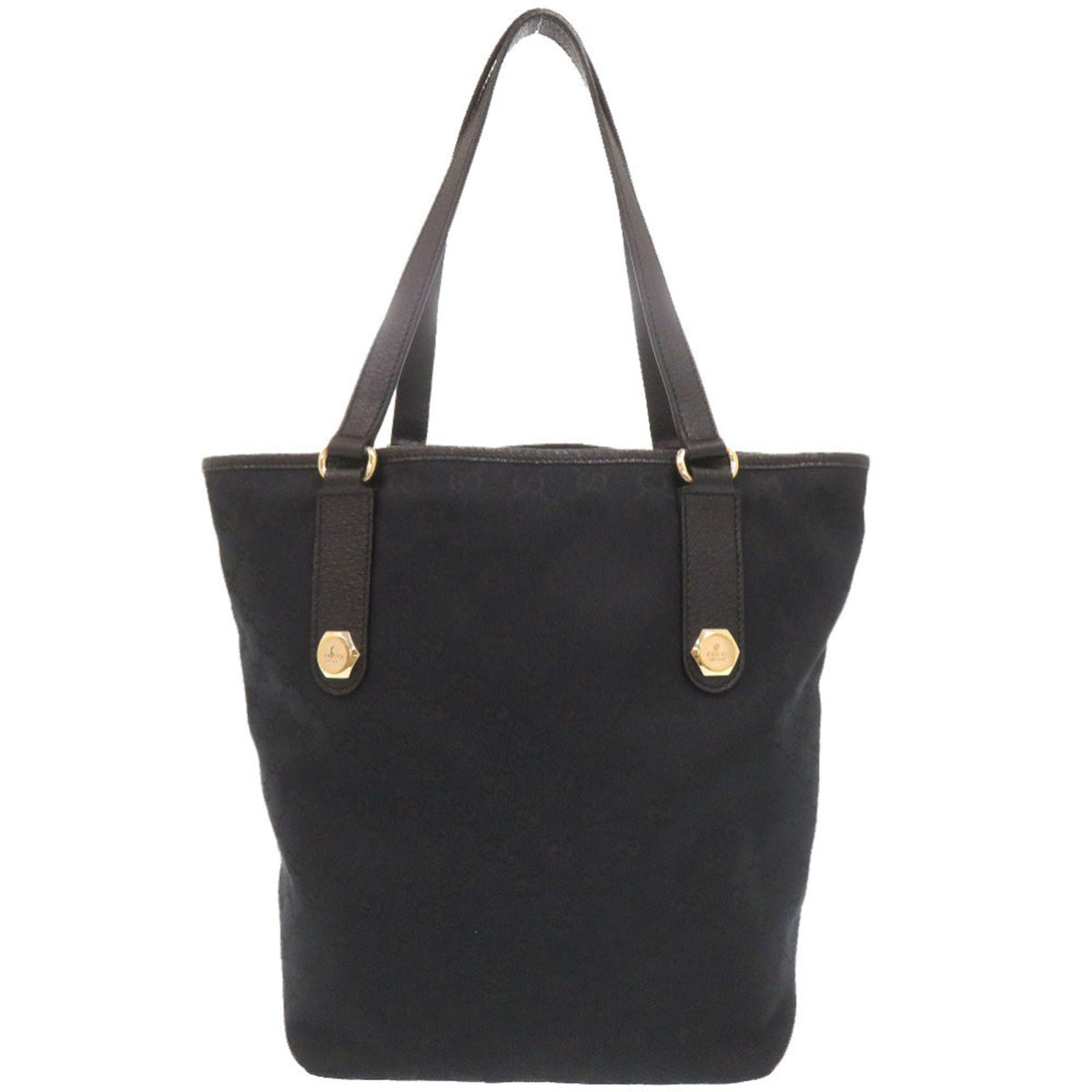 Gucci Black Gg Canvas Leather Tote Bag (Pre-Owned)