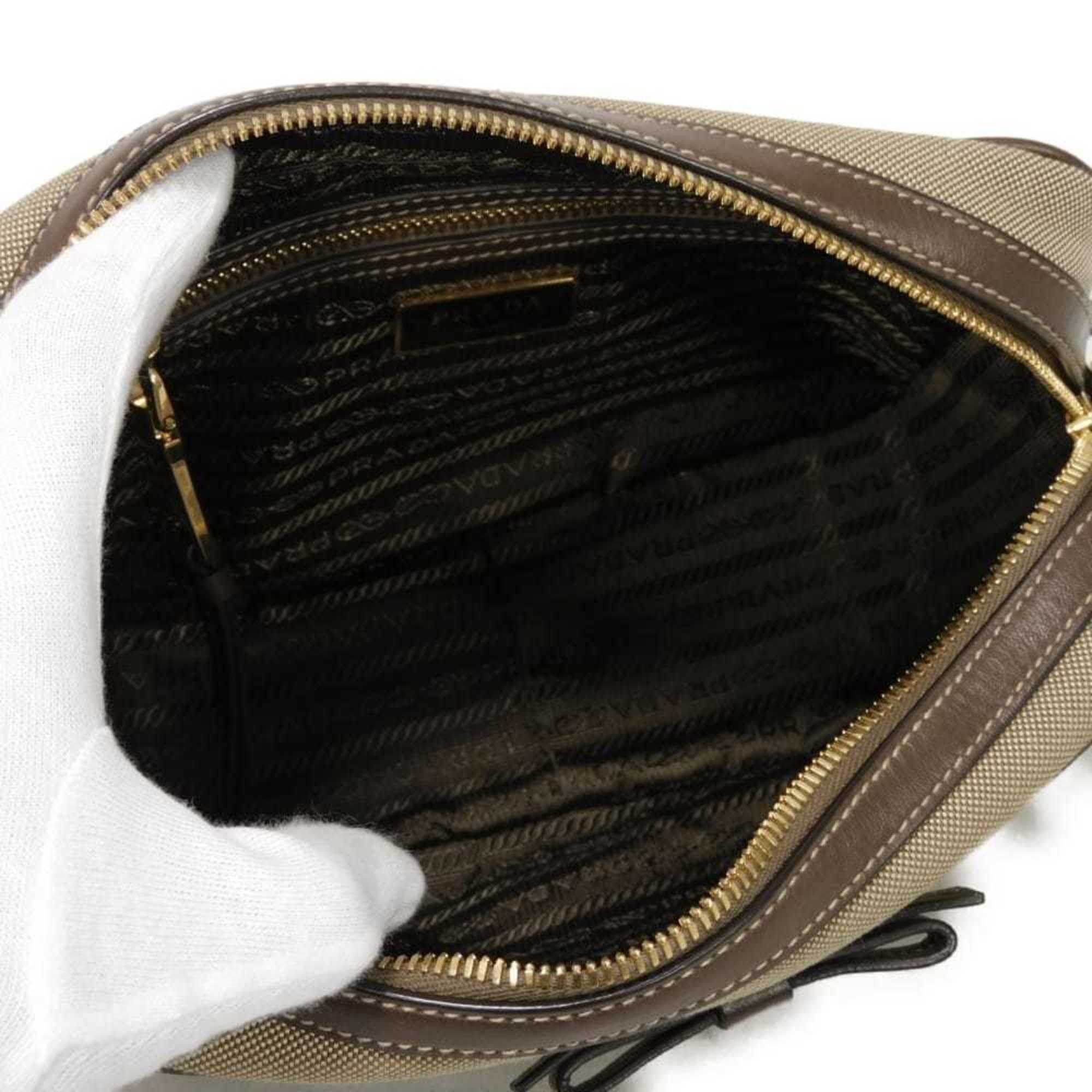 Prada Brown Jacquard Canvas Leather Shoulder Bag (Pre-Owned)