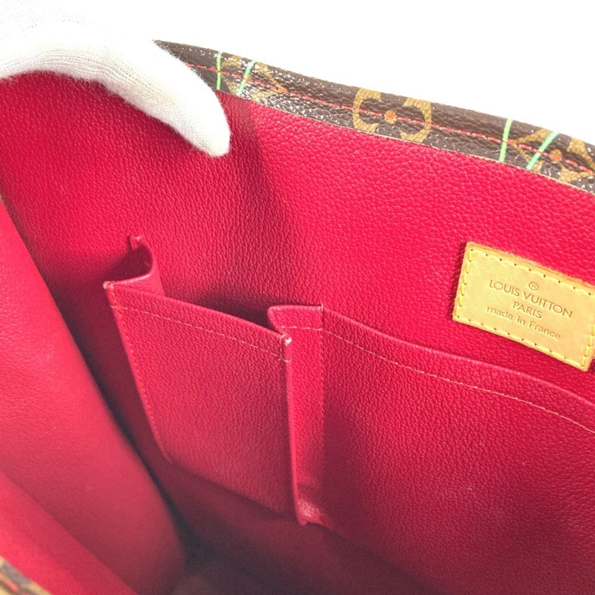 Louis Vuitton Brown Monogram Cherry Red Color Monogram Leather Shoulder Bag Tote Bag (Pre-Owned)