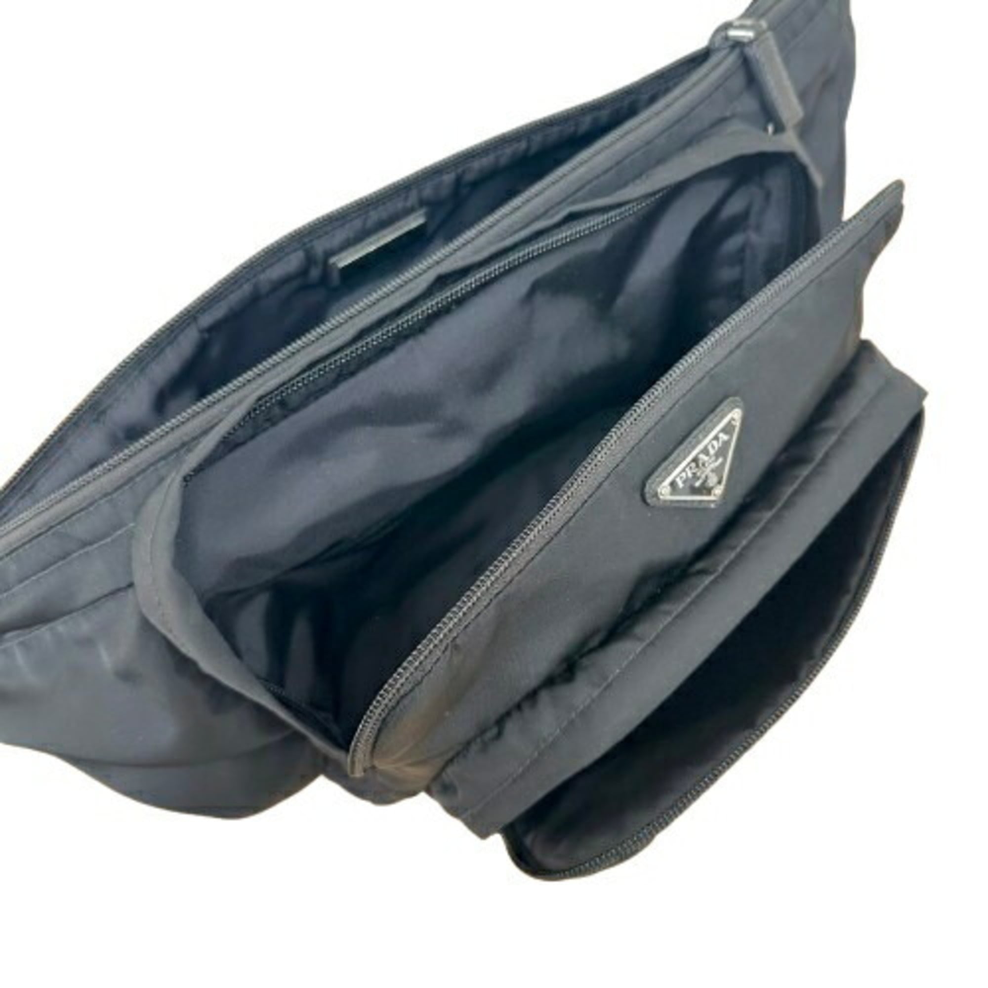 Prada Saffiano Black Nylon Leather Fanny Pack Shoulder Bag (Pre-Owned)