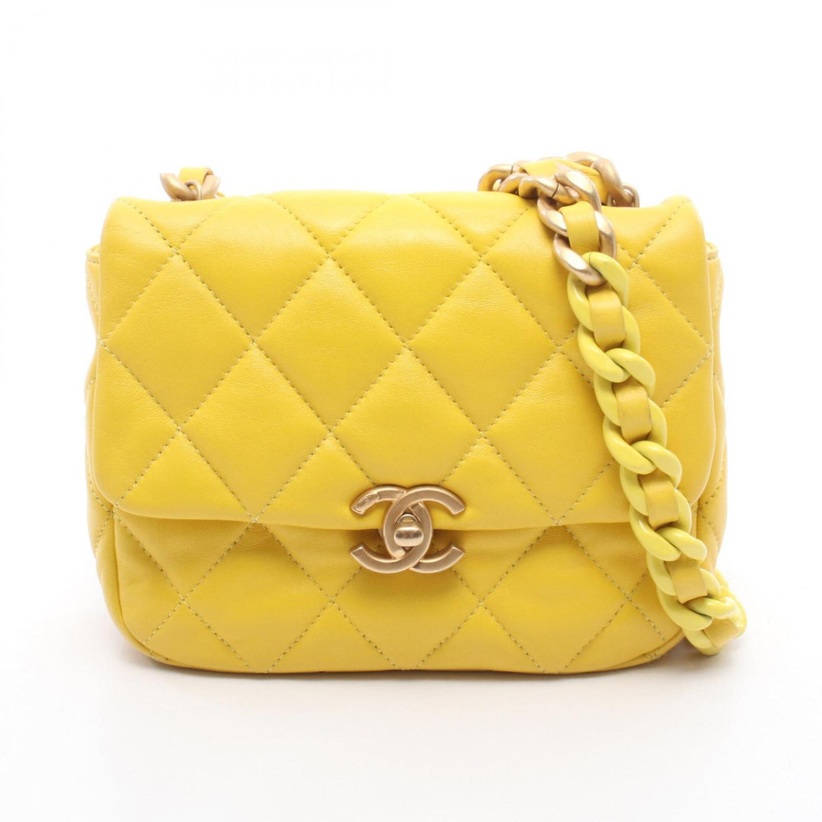 Chanel Yellow Leather Handbag Shoulder Bag (Pre-Owned)
