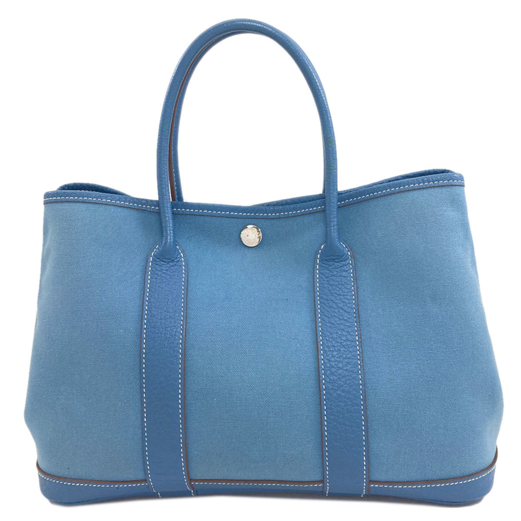 Hermes Garden Blue Jean Toile Officier Handbag (Pre-Owned)