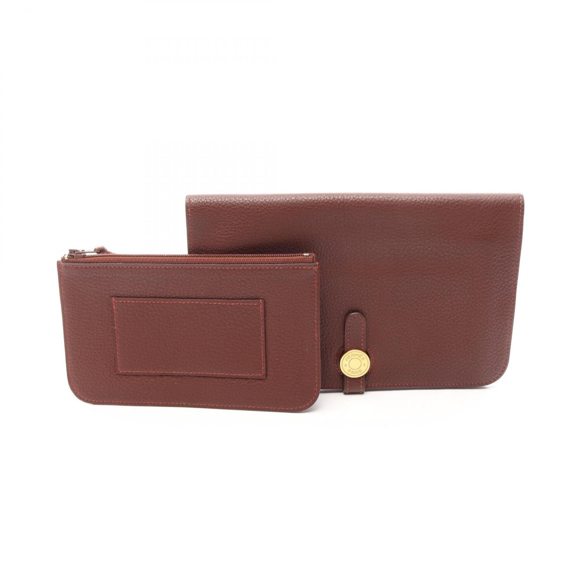 Hermes Brown Taurillon Clemence Leather Long Wallet (Bi-Fold) (Pre-Owned)