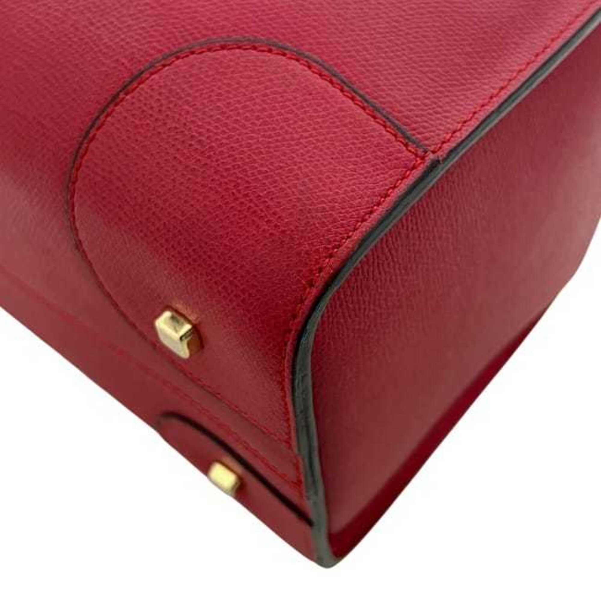 Valextra Red Color Leather Boston Bag Handbag (Pre-Owned)