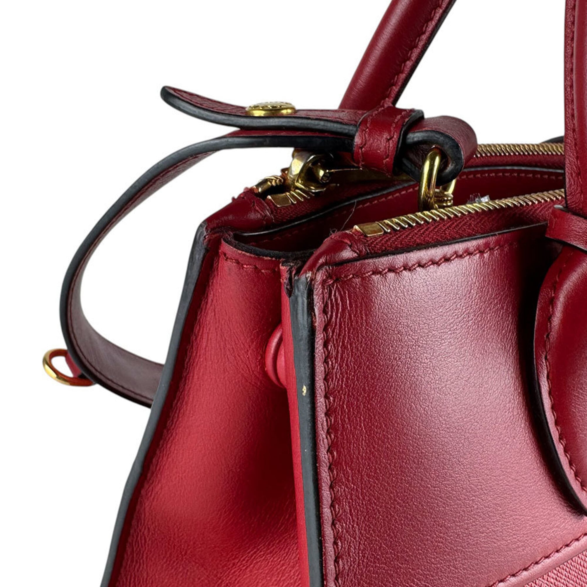 Prada Red Color Leather Handbag Shoulder Bag (Pre-Owned)