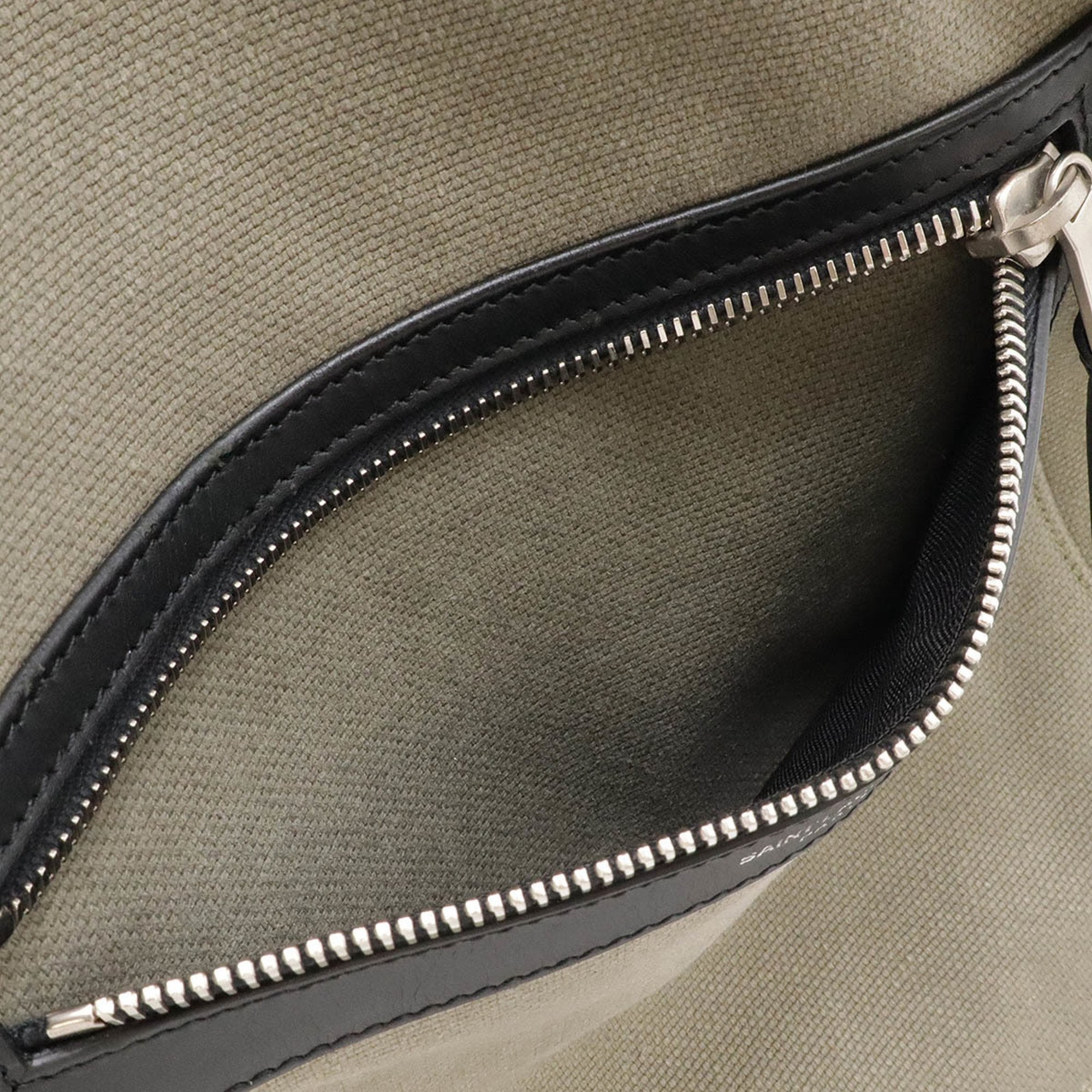 Yves Saint Laurent Black Khaki Canvas Leather Pouch Shoulder Bag (Pre-Owned)