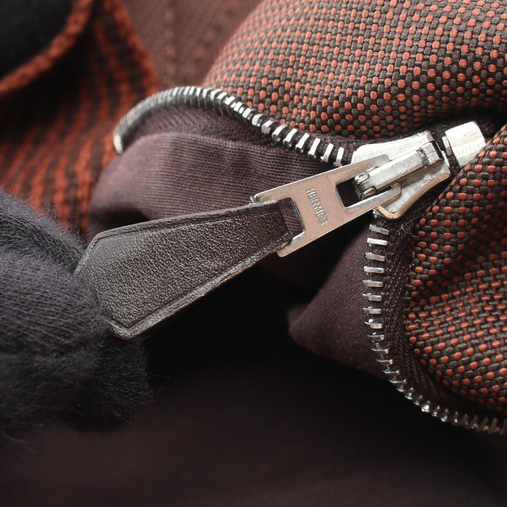 Hermes Brown Nylon Canvas Handbag Tote Bag (Pre-Owned)