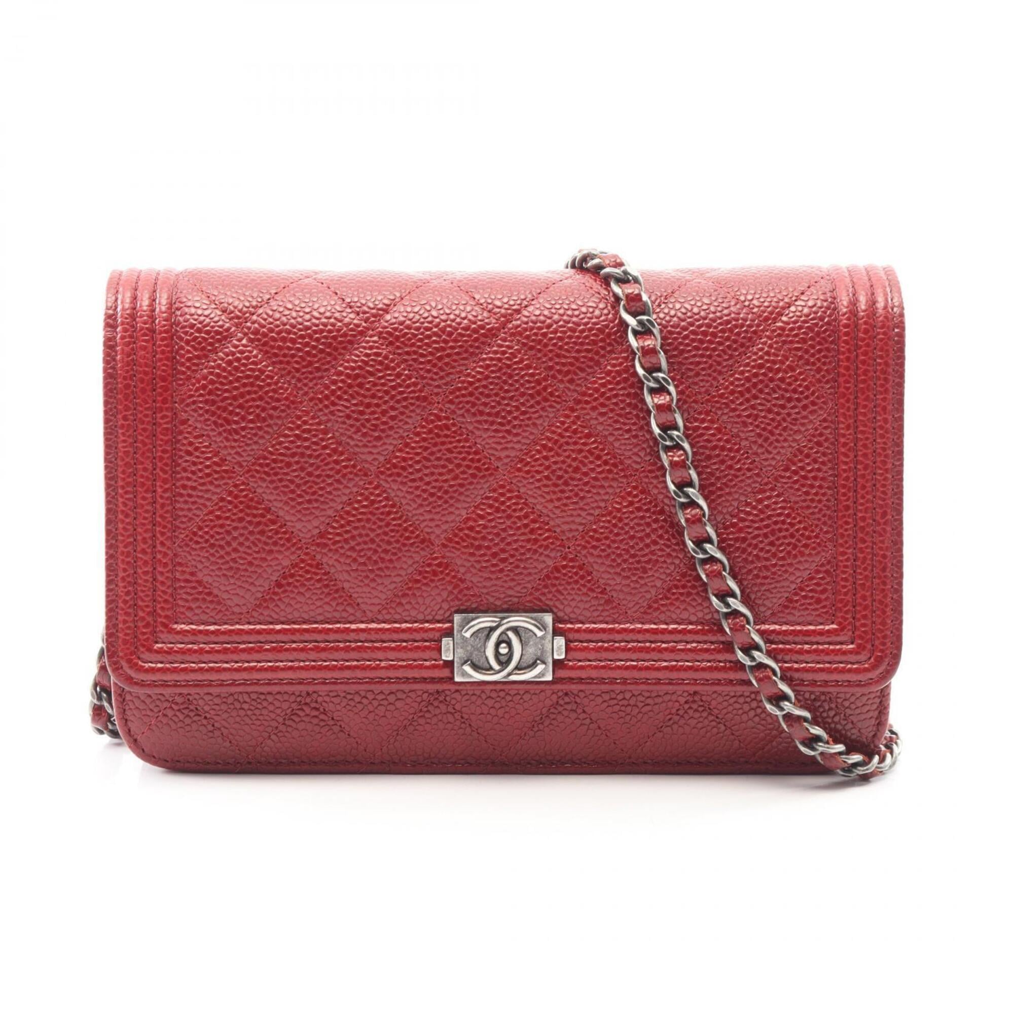 Chanel Red Color Grained Calfskin Handbag Shoulder Bag (Pre-Owned)