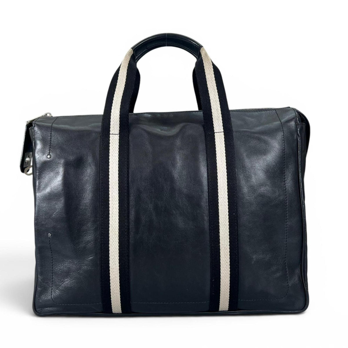 Bally Black White Leather Briefcase (Pre-Owned)