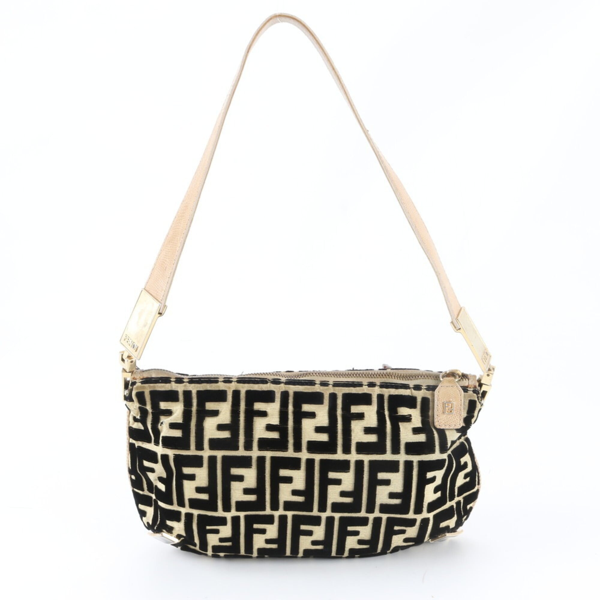 Fendi Zucca Beige Black Zucca Handbag Shoulder Bag (Pre-Owned)
