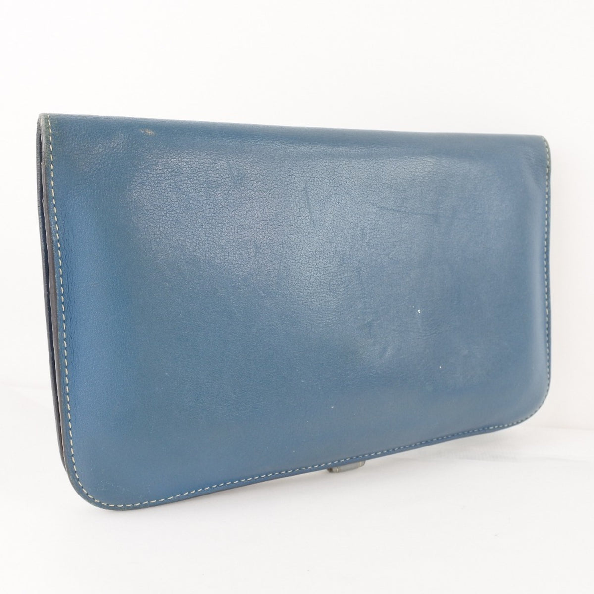 Hermes Dogon Blue Leather Long Wallet (Bi-Fold) (Pre-Owned)