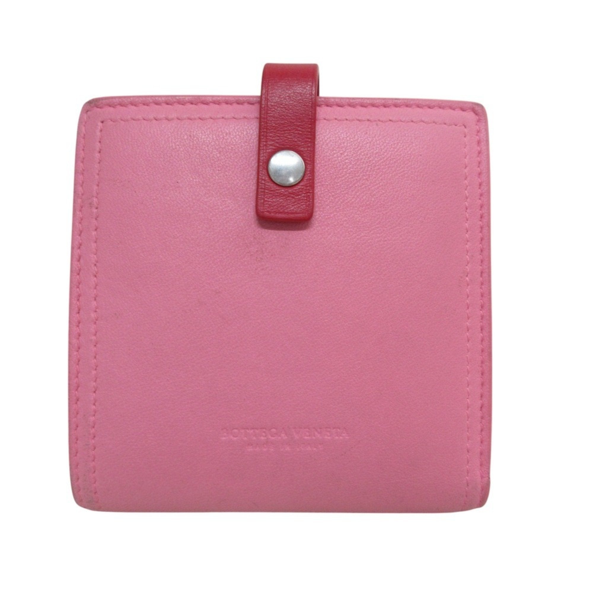 Bottega Veneta Pink Red Color Leather Wallet (Bi-Fold) (Pre-Owned)