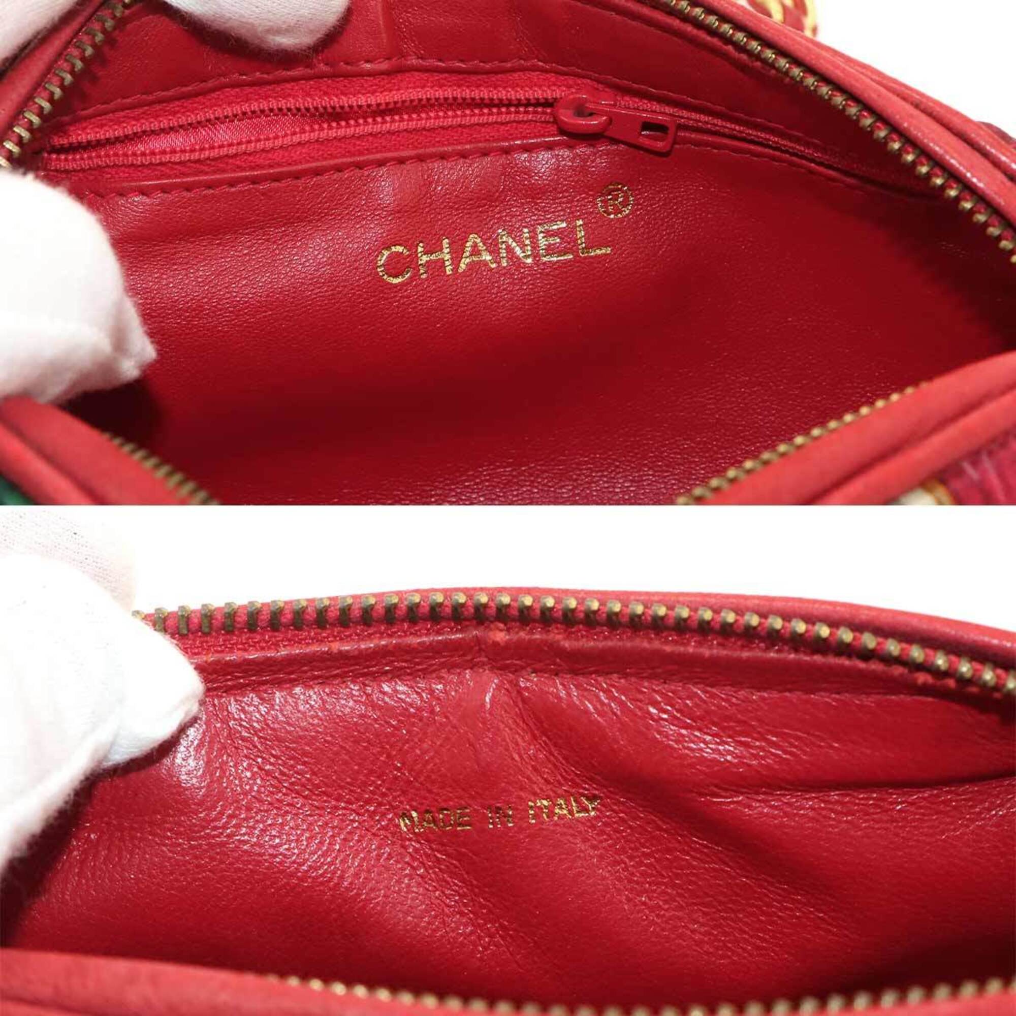Chanel Multi-Color Red Color Satin Leather Shoulder Bag (Pre-Owned)