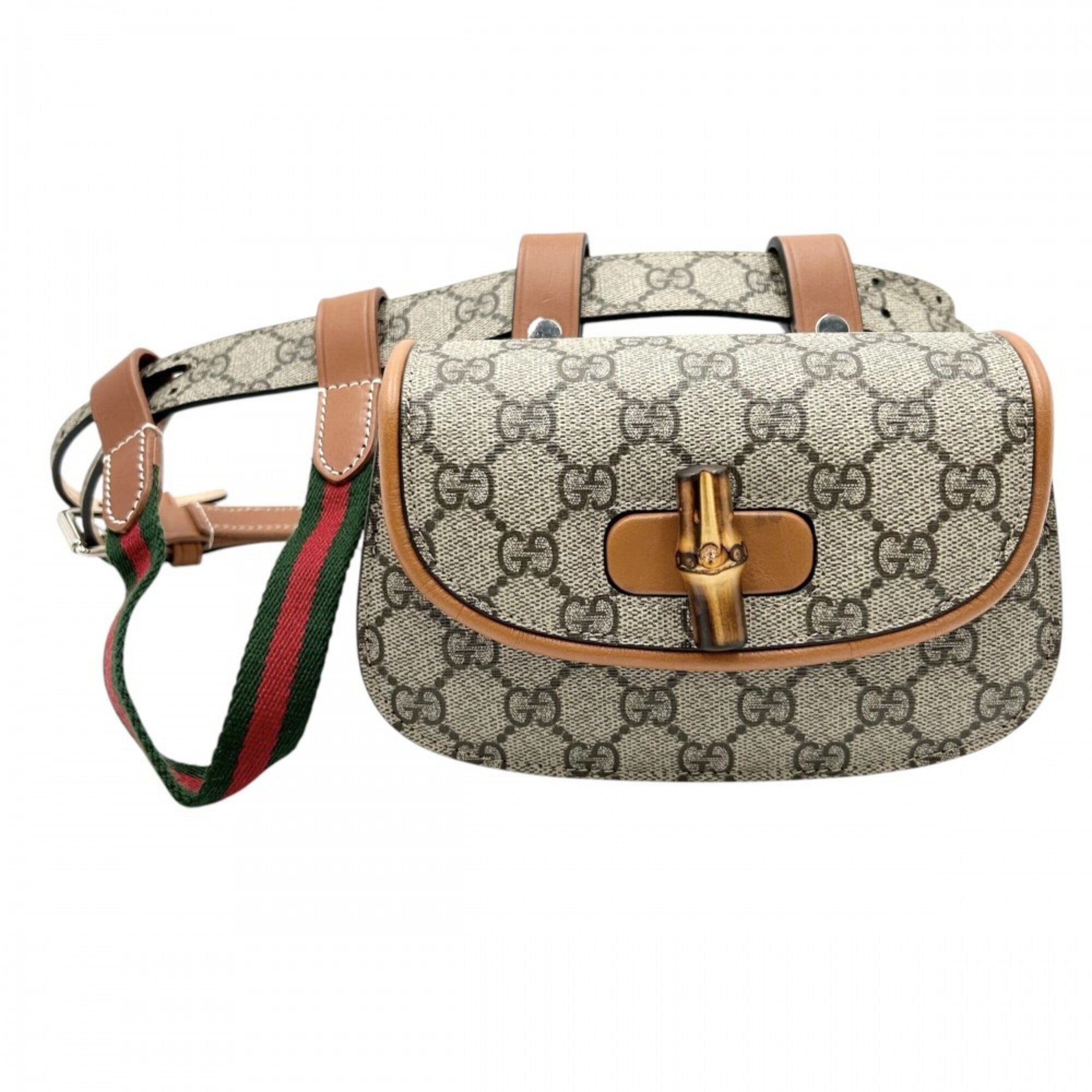 Gucci Beige Brown Gg Supreme Canvas Leather Fanny Pack Pouch Sling Bag (Pre-Owned)