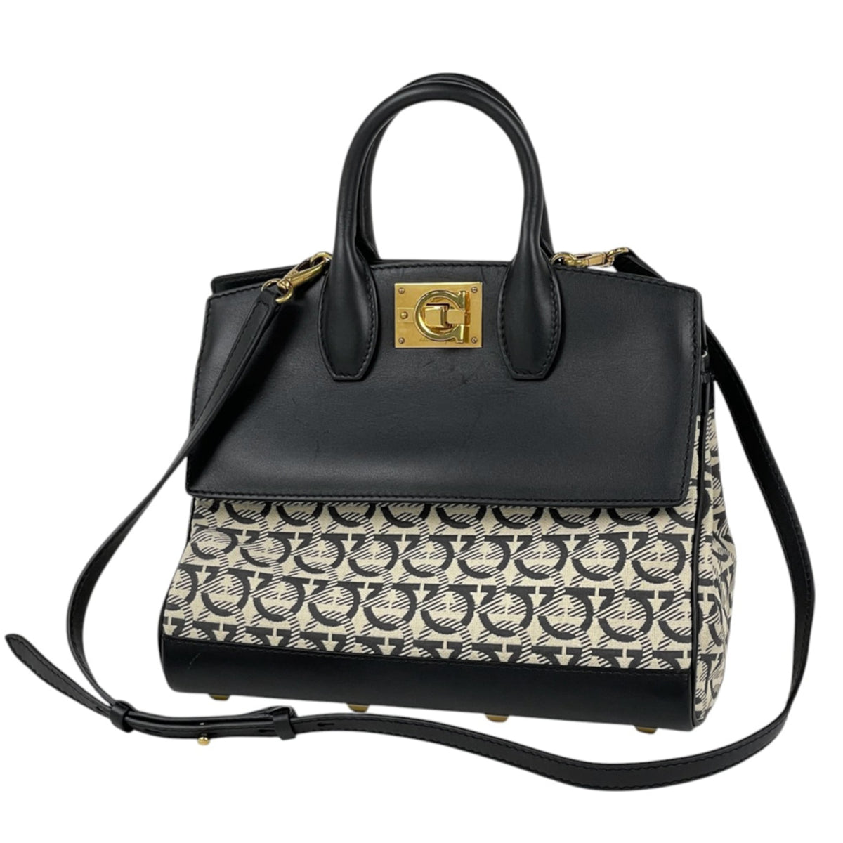 Salvatore Ferragamo Black Canvas Leather Handbag (Pre-Owned)