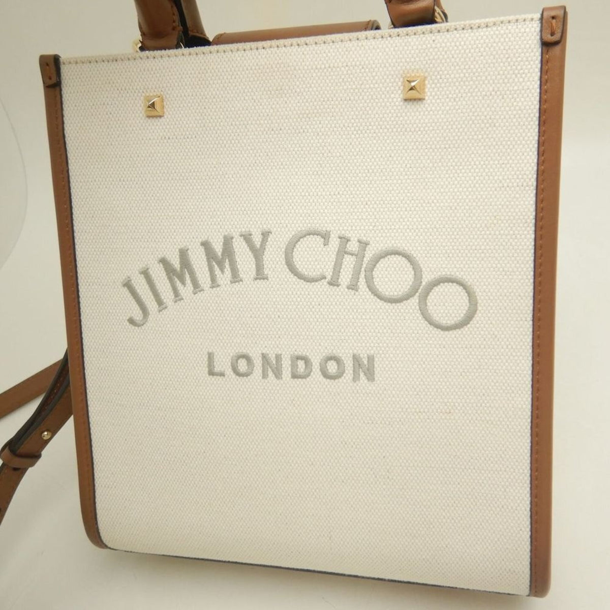Jimmy Choo Brown Canvas Tote Bag (Pre-Owned)