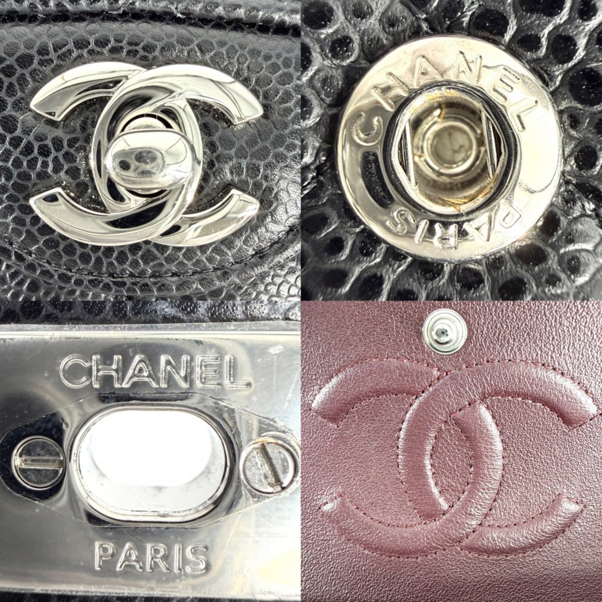 Chanel Black White Grained Calfskin Shoulder Bag (Pre-Owned)