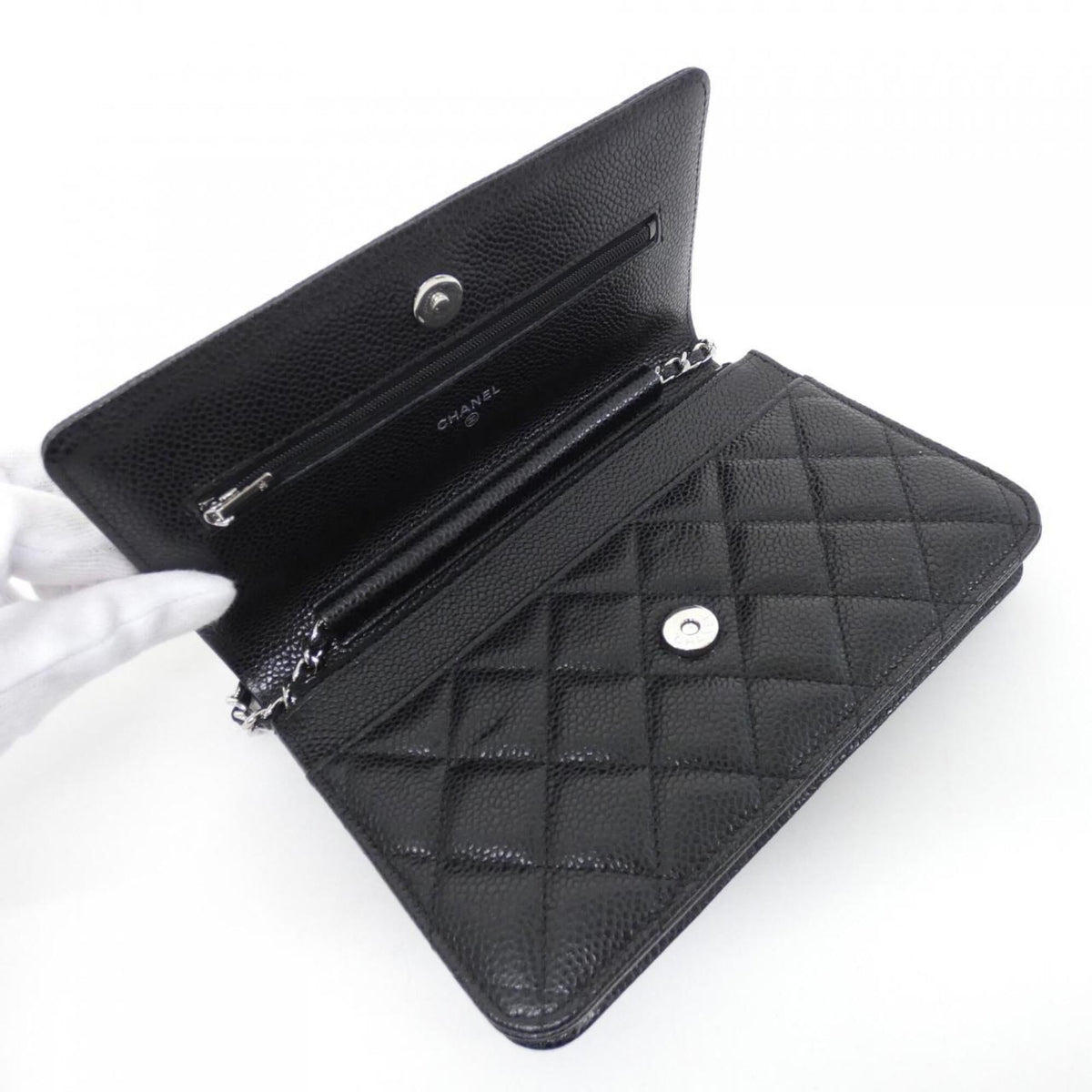 Chanel Black Grained Calfskin Chain/Shoulder Wallet (Pre-Owned)