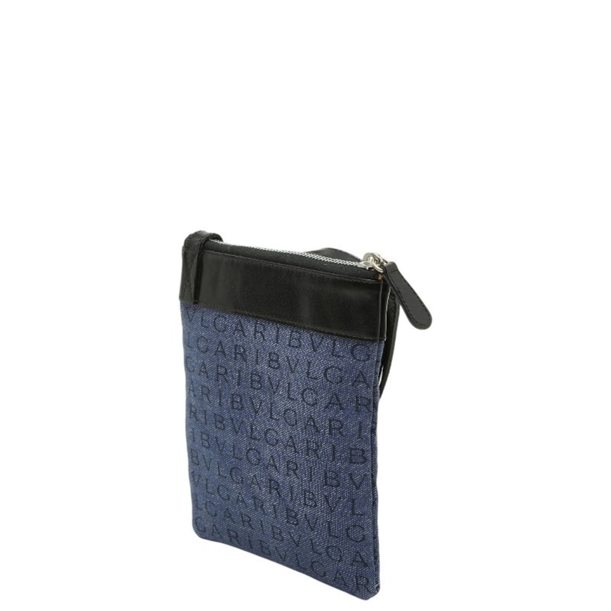 Bvlgari Black Blue Canvas Leather Pochette Shoulder Bag (Pre-Owned)