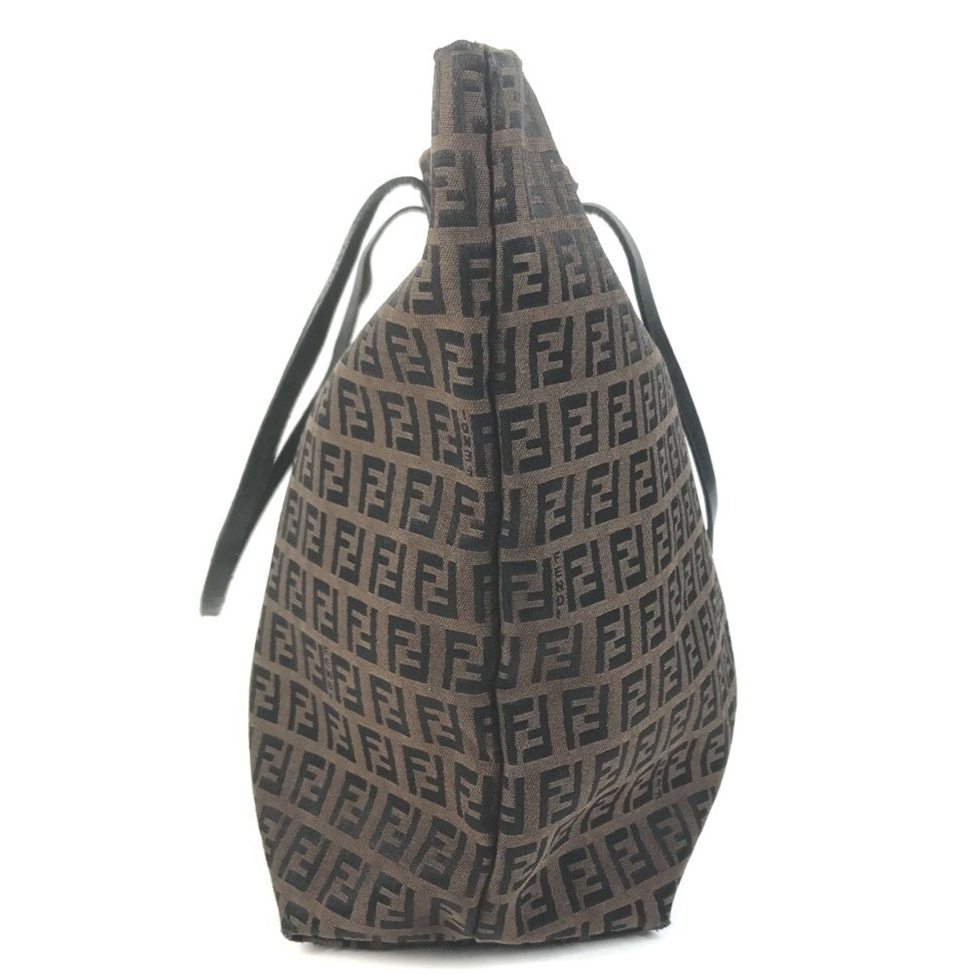 Fendi Brown Leather Canvas Shoulder Bag Tote Bag (Pre-Owned)