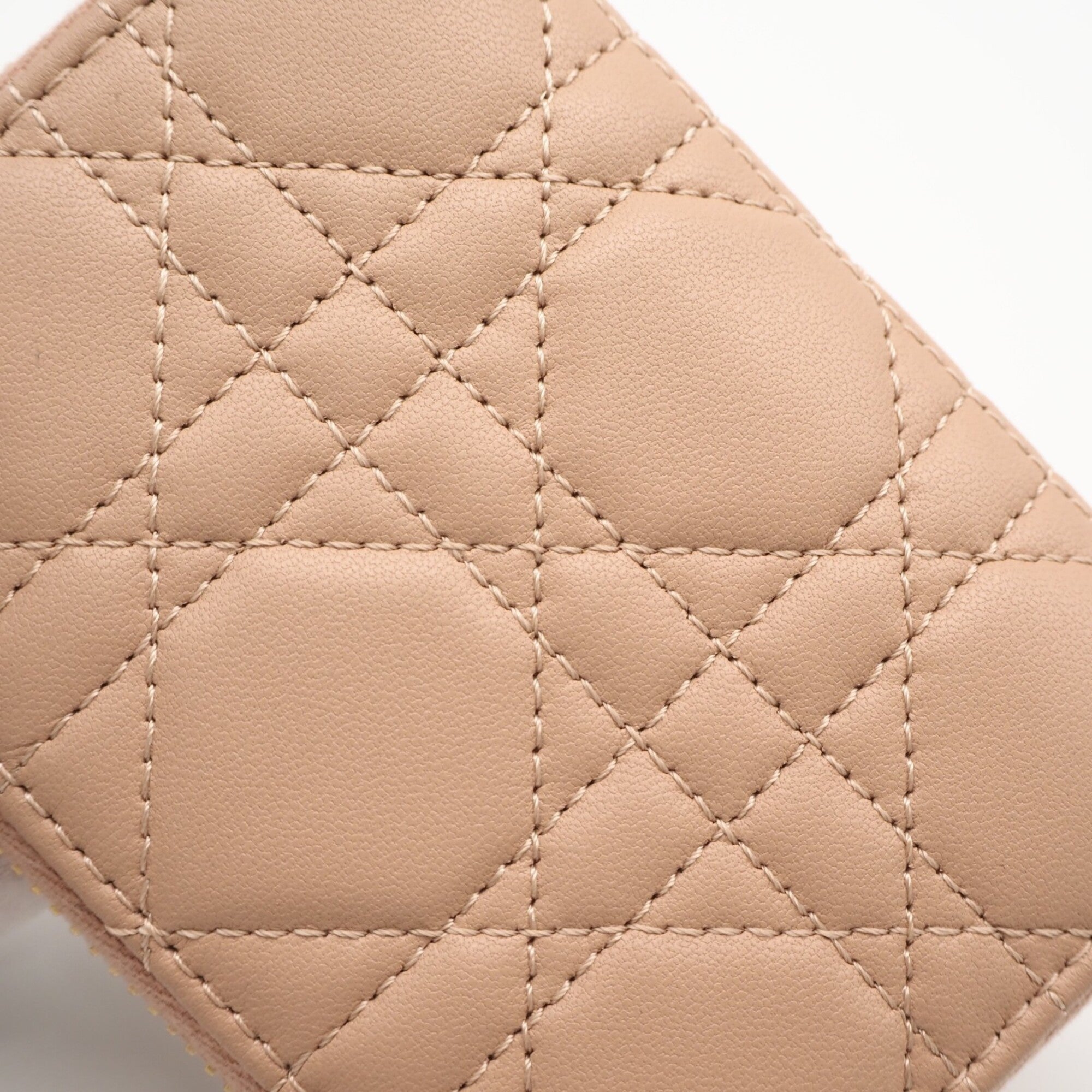 Christian Dior Lady Dior Pink Beige Leather Coin Purse/Coin Case (Pre-Owned)