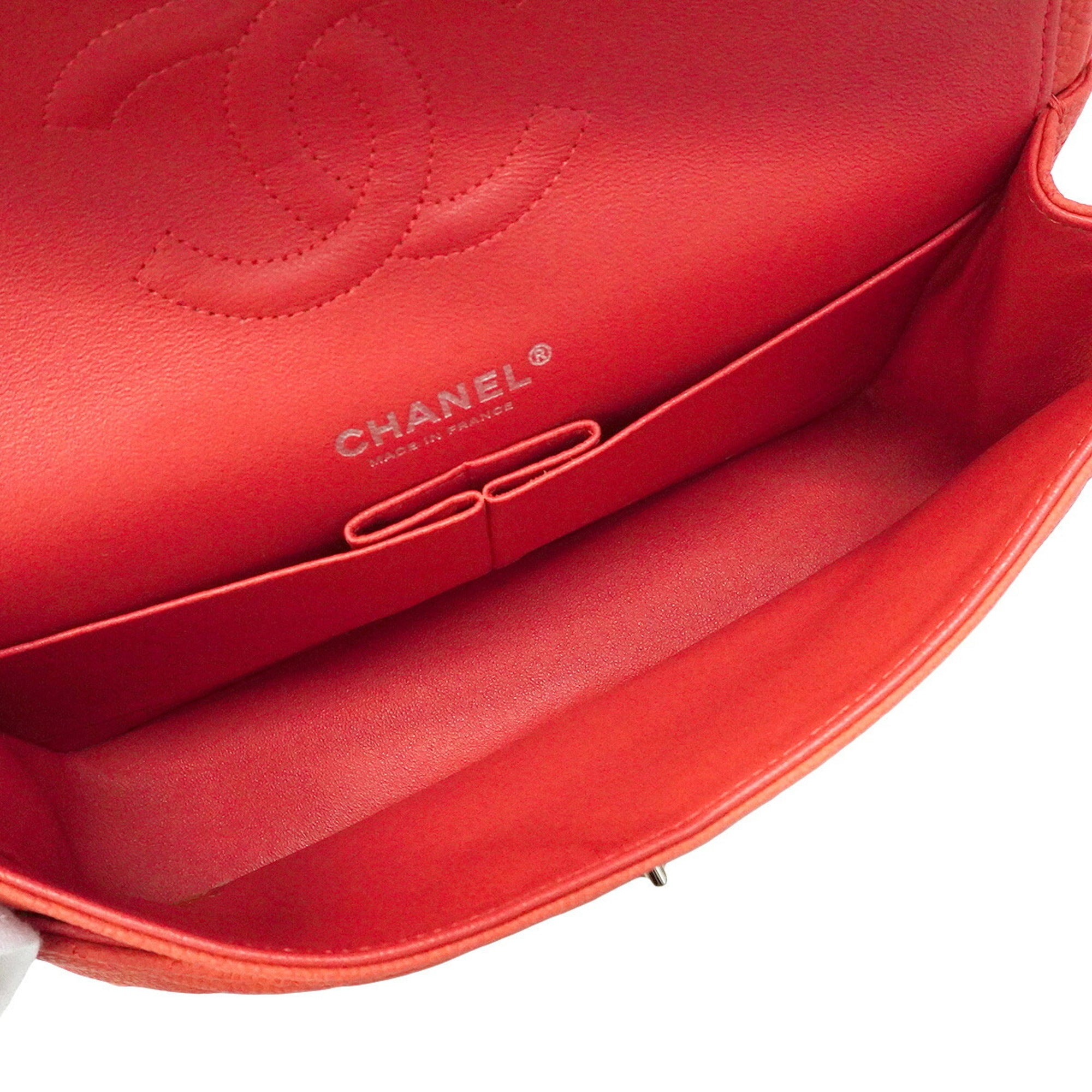 Chanel Red Color Grained Calfskin Shoulder Bag (Pre-Owned)