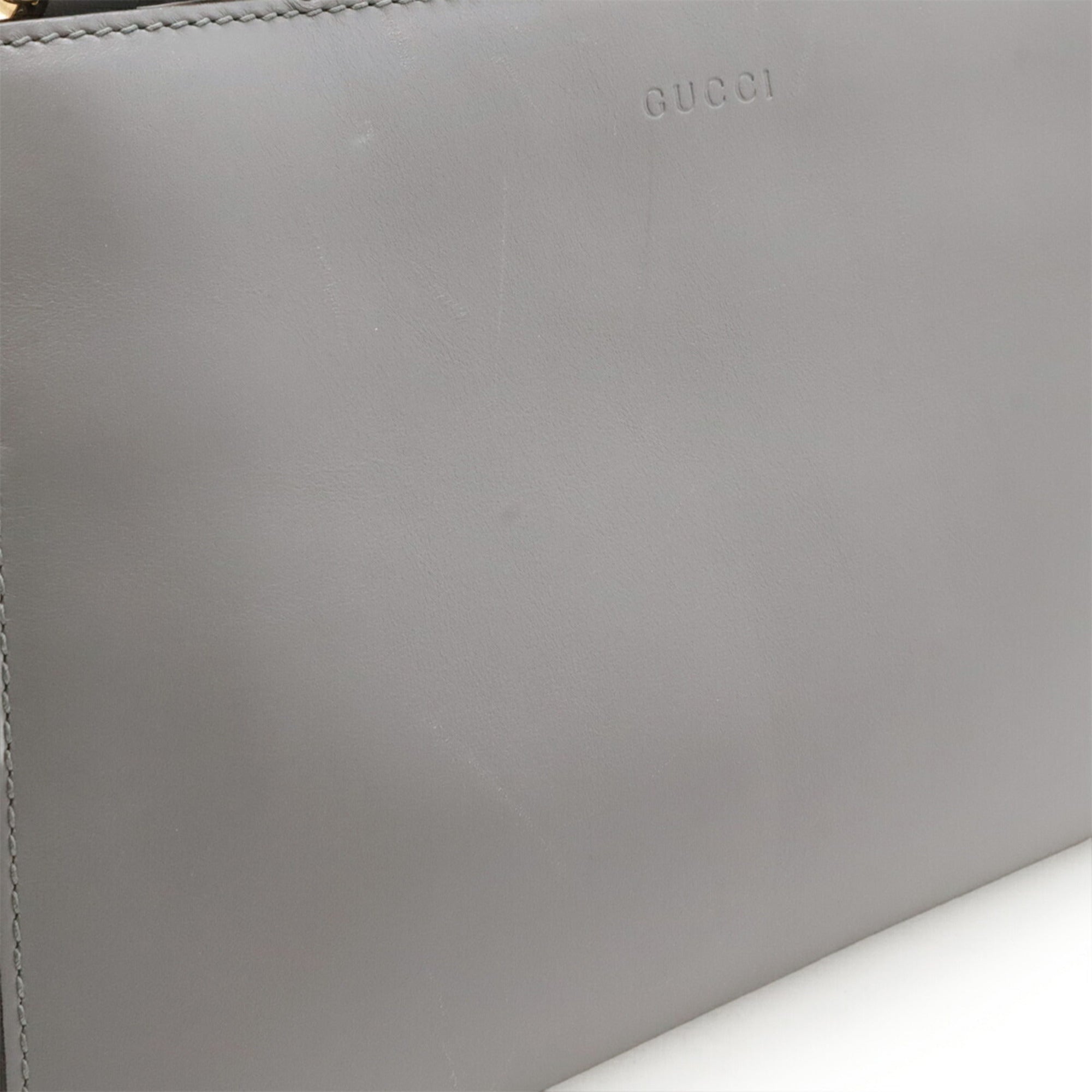 Gucci Gray Off-White Bamboo Leather Handbag Shoulder Bag (Pre-Owned)