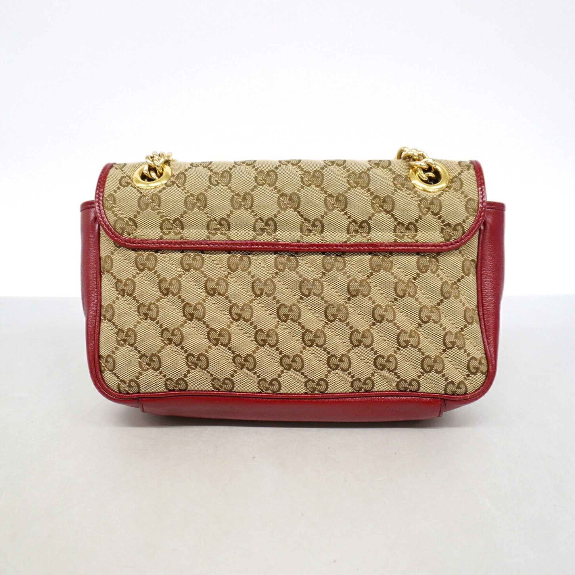 Gucci Beige Red Color Canvas Shoulder Bag (Pre-Owned)