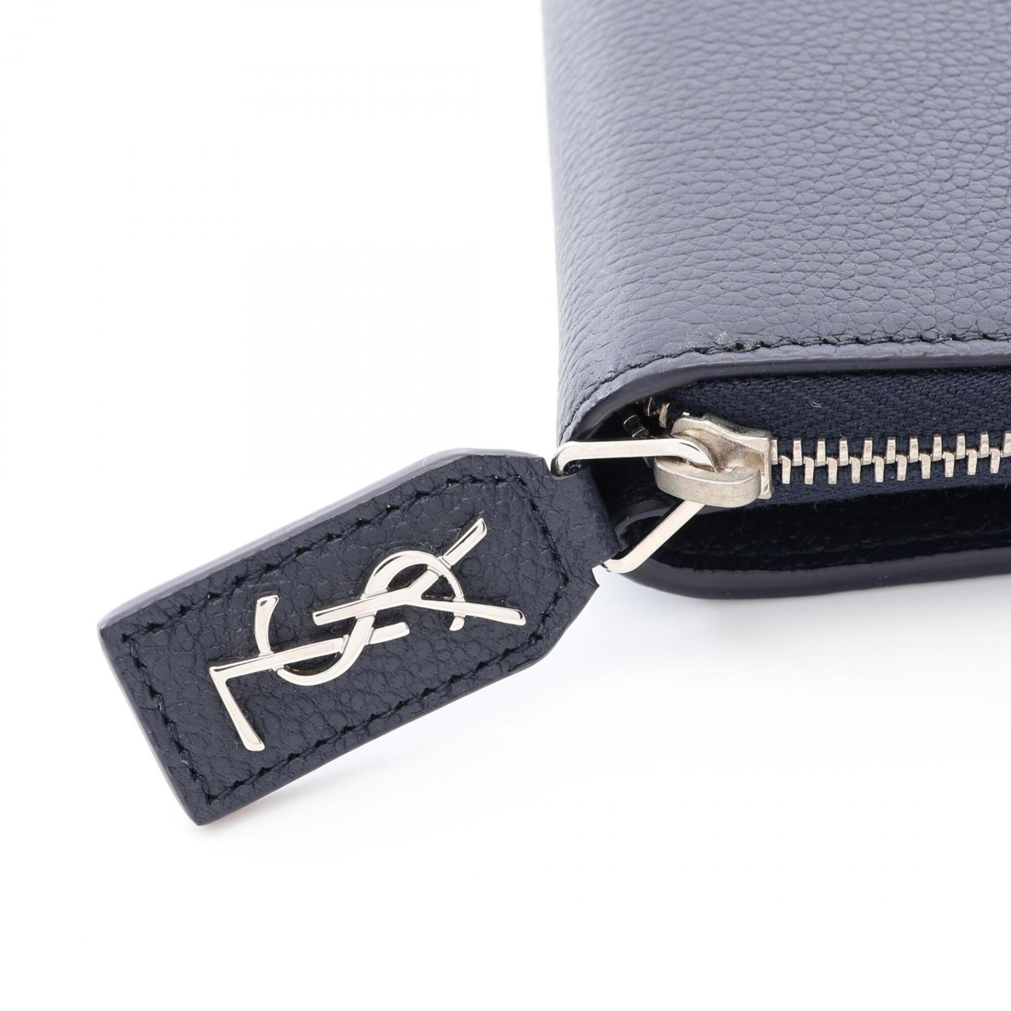 Yves Saint Laurent Navy Leather Wallet (Bi-Fold) (Pre-Owned)