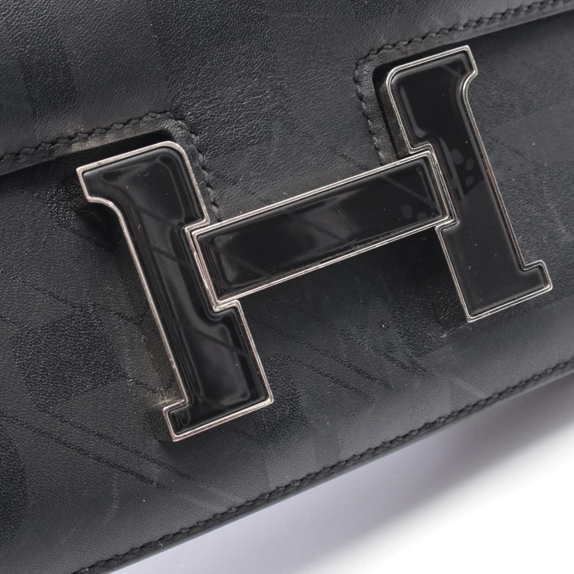 Hermes Black Leather Handbag Shoulder Bag (Pre-Owned)