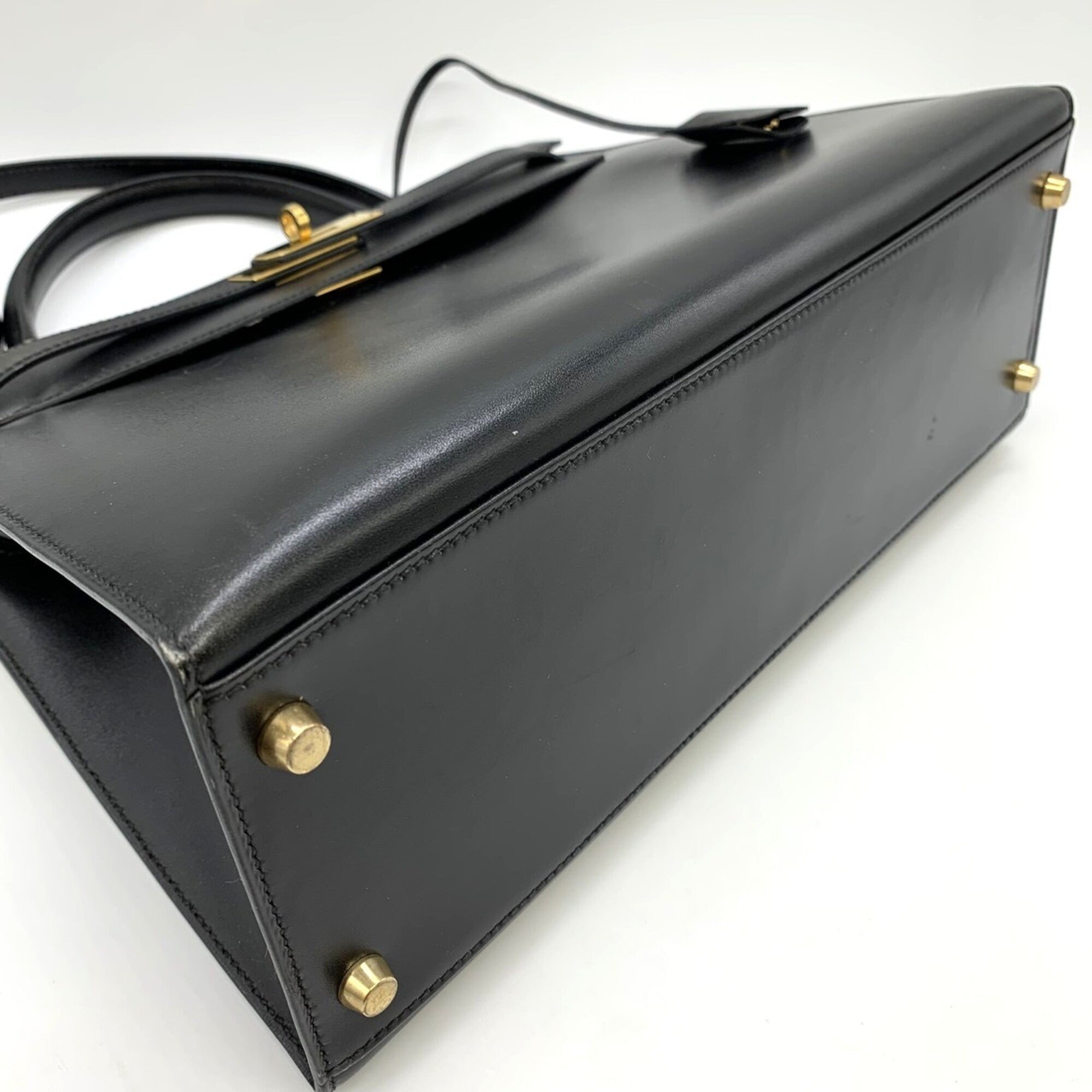 Hermes Kelly Black Box Calf Leather Handbag (Pre-Owned)