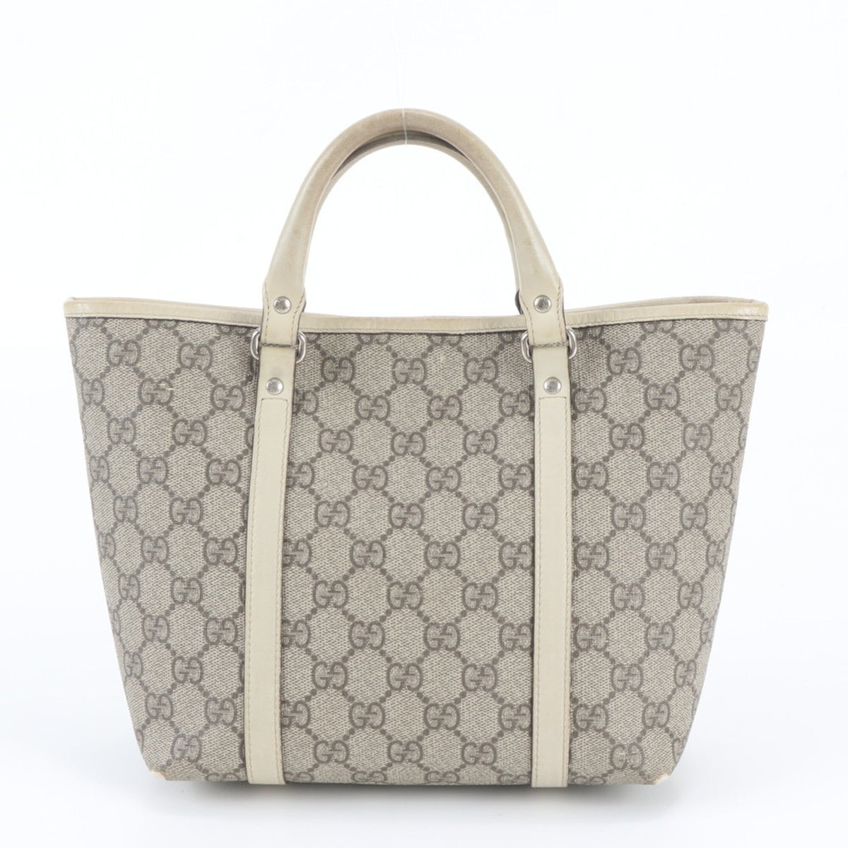 Gucci Beige Leather Coated Canvas Handbag Tote Bag (Pre-Owned)