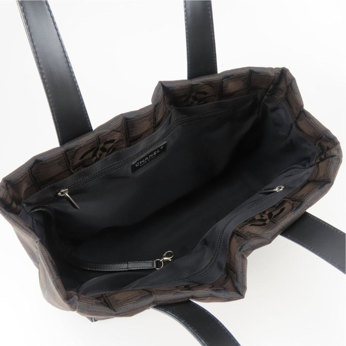 Chanel New Travel Line Black Jacquard Nylon Leather Tote Bag (Pre-Owned)