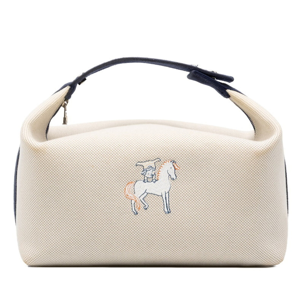 Hermes Ivory Navy Toile H Handbag Pouch (Pre-Owned)