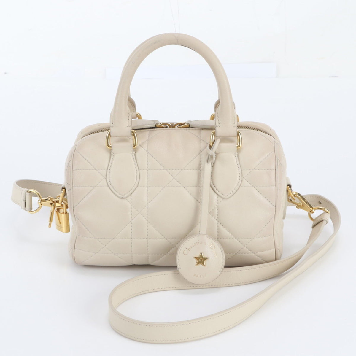 Christian Dior Cream Leather Boston Bag Shoulder Bag (Pre-Owned)