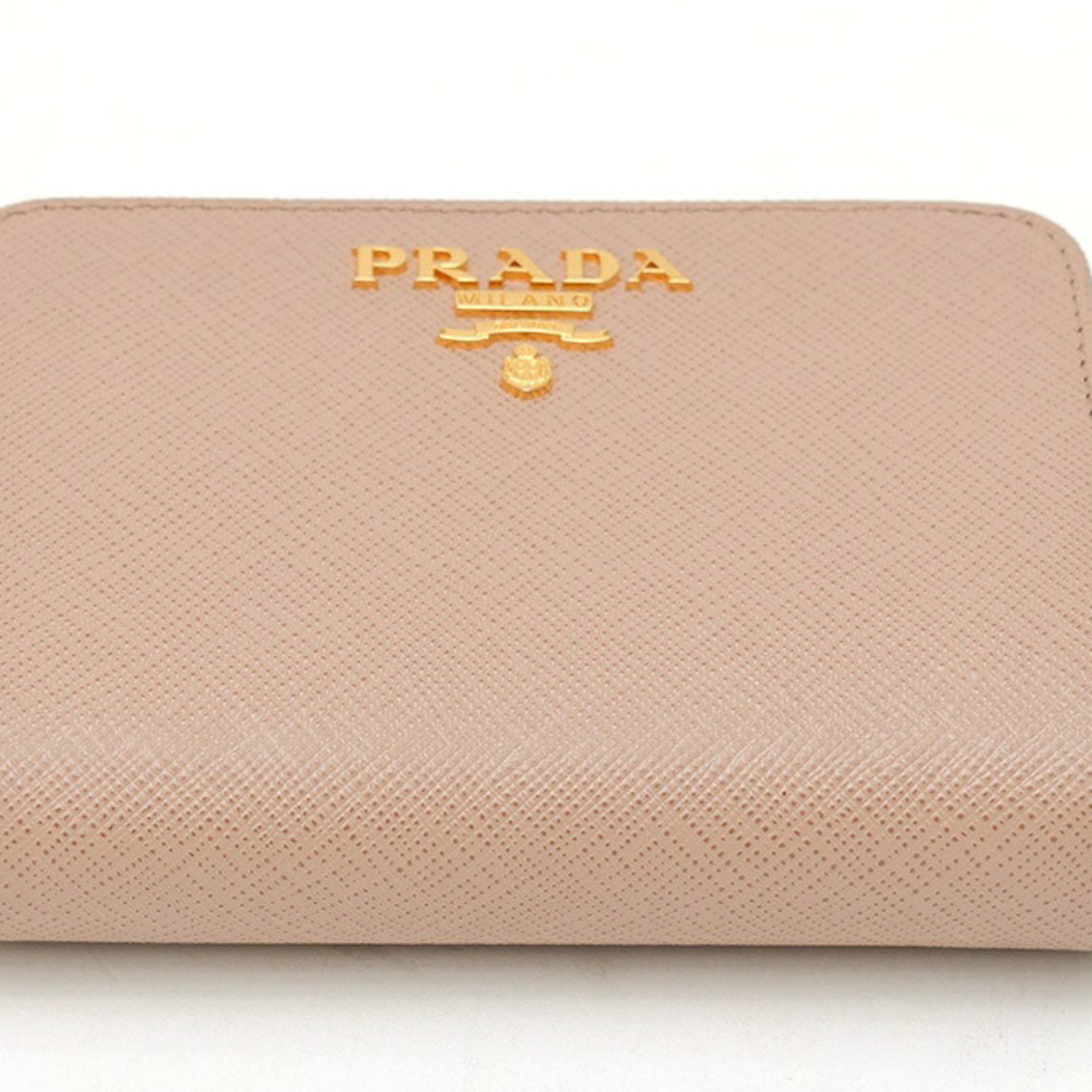 Prada Pink Beige Saffiano Triangle Leather Wallet (Bi-Fold) (Pre-Owned)