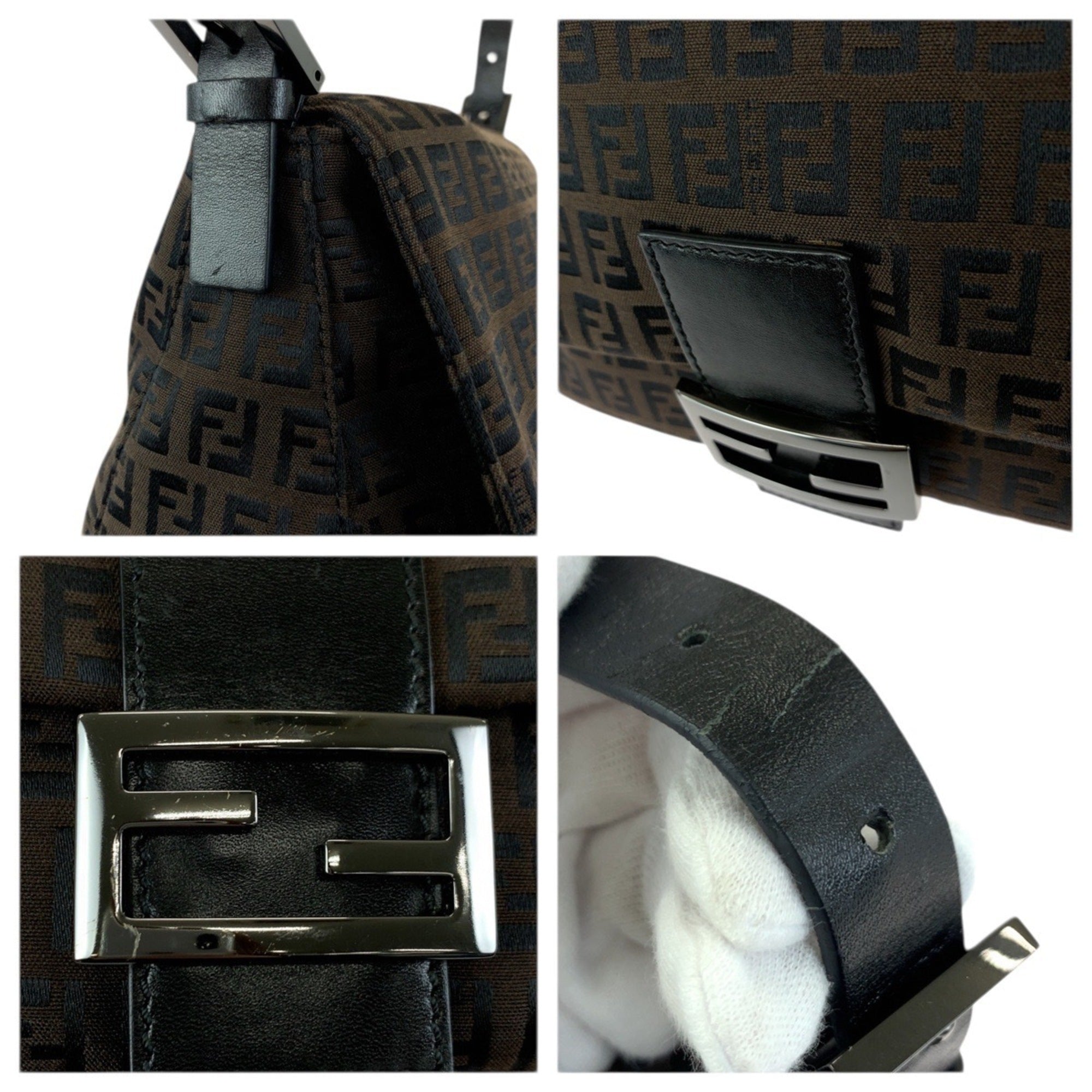 Fendi Dark Brown Nylon Leather Handbag Shoulder Bag (Pre-Owned)