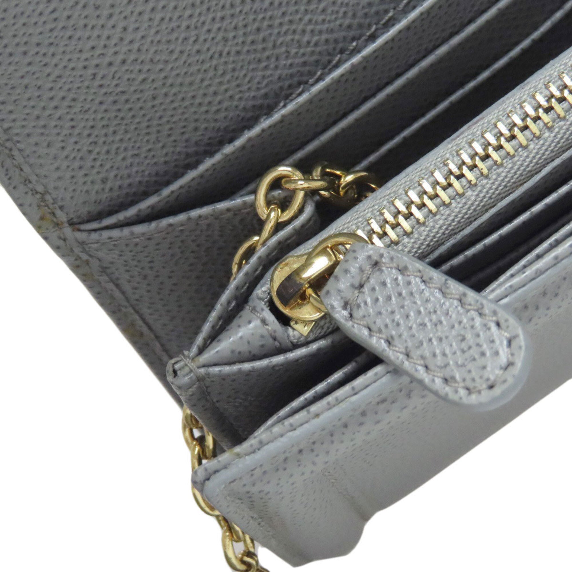 Salvatore Ferragamo Gray Leather Long Wallet (Tri-Fold) (Pre-Owned)