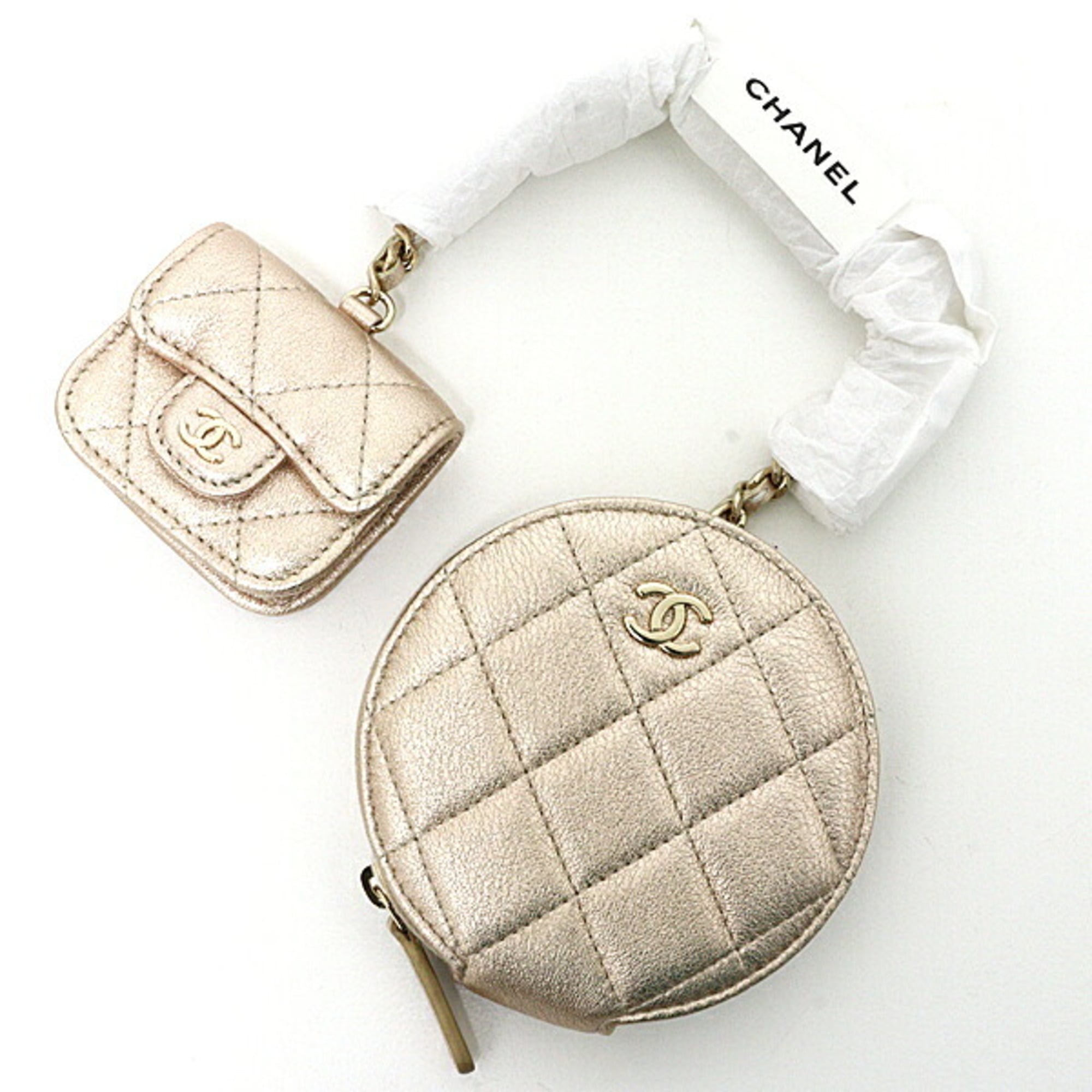 Chanel Champagne Gold Leather Coin Purse/Coin Case (Pre-Owned)