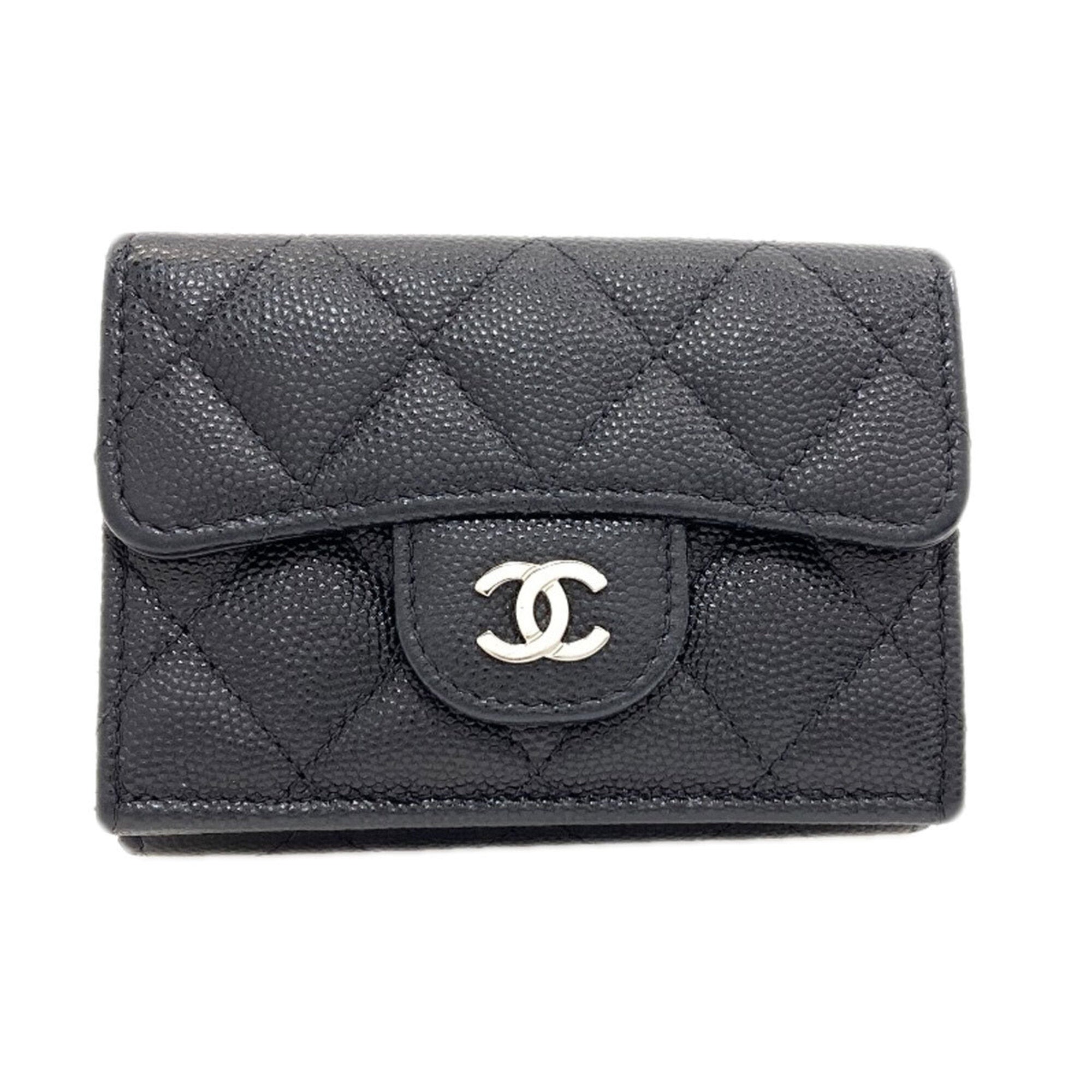 Chanel Matelasse Black Leather Wallet (Tri-Fold) (Pre-Owned)