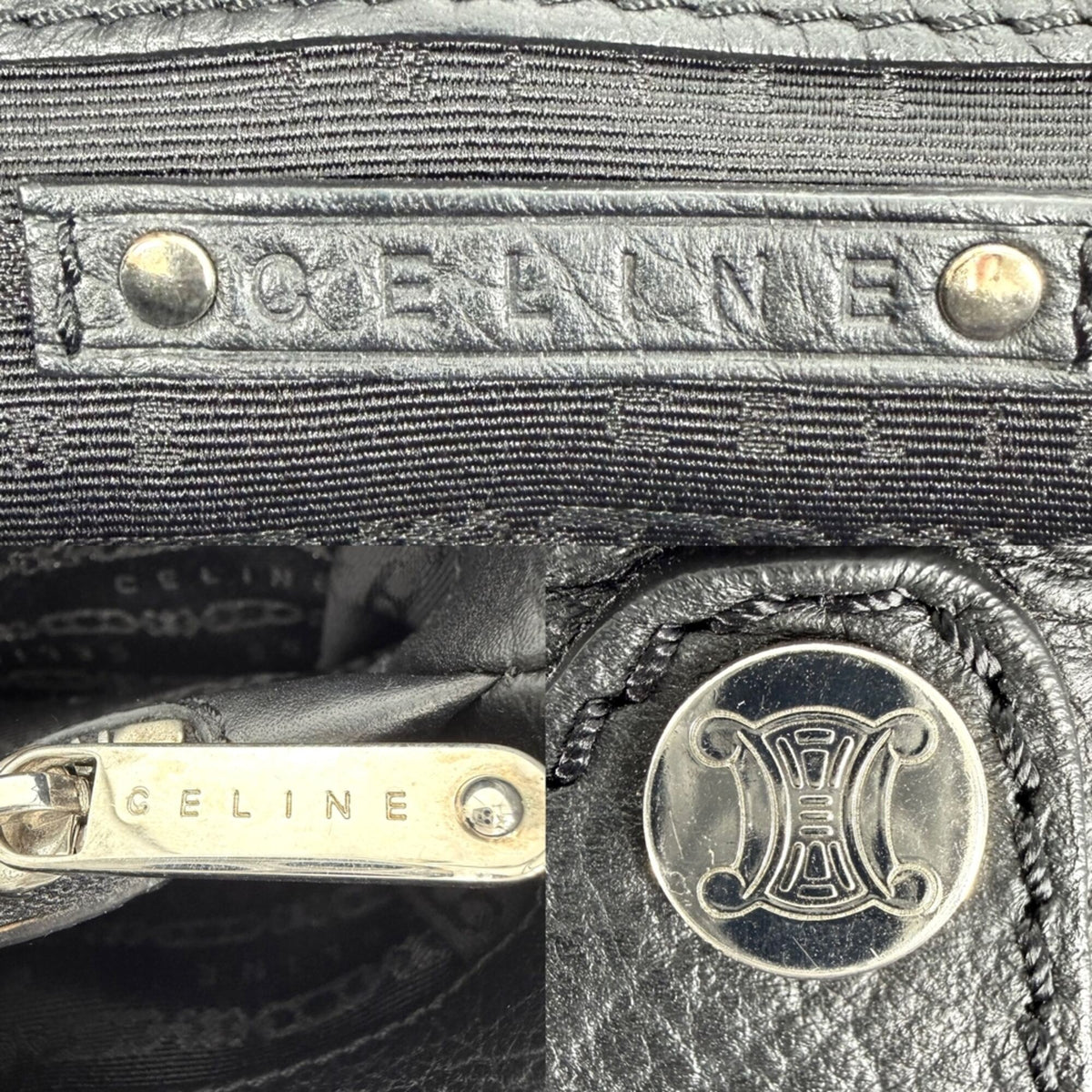 Celine Macadam Black Leather Handbag Tote Bag (Pre-Owned)
