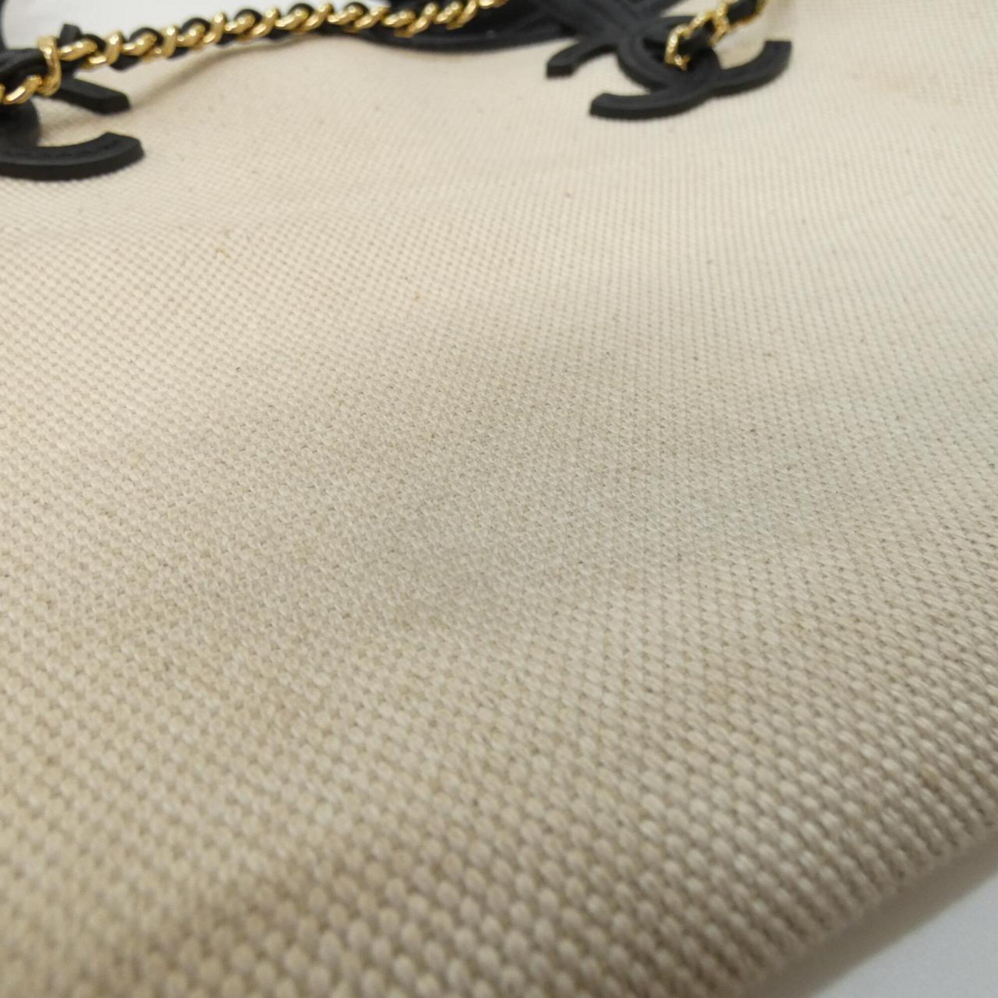 Chanel Black Ivory Canvas Leather Handbag (Pre-Owned)